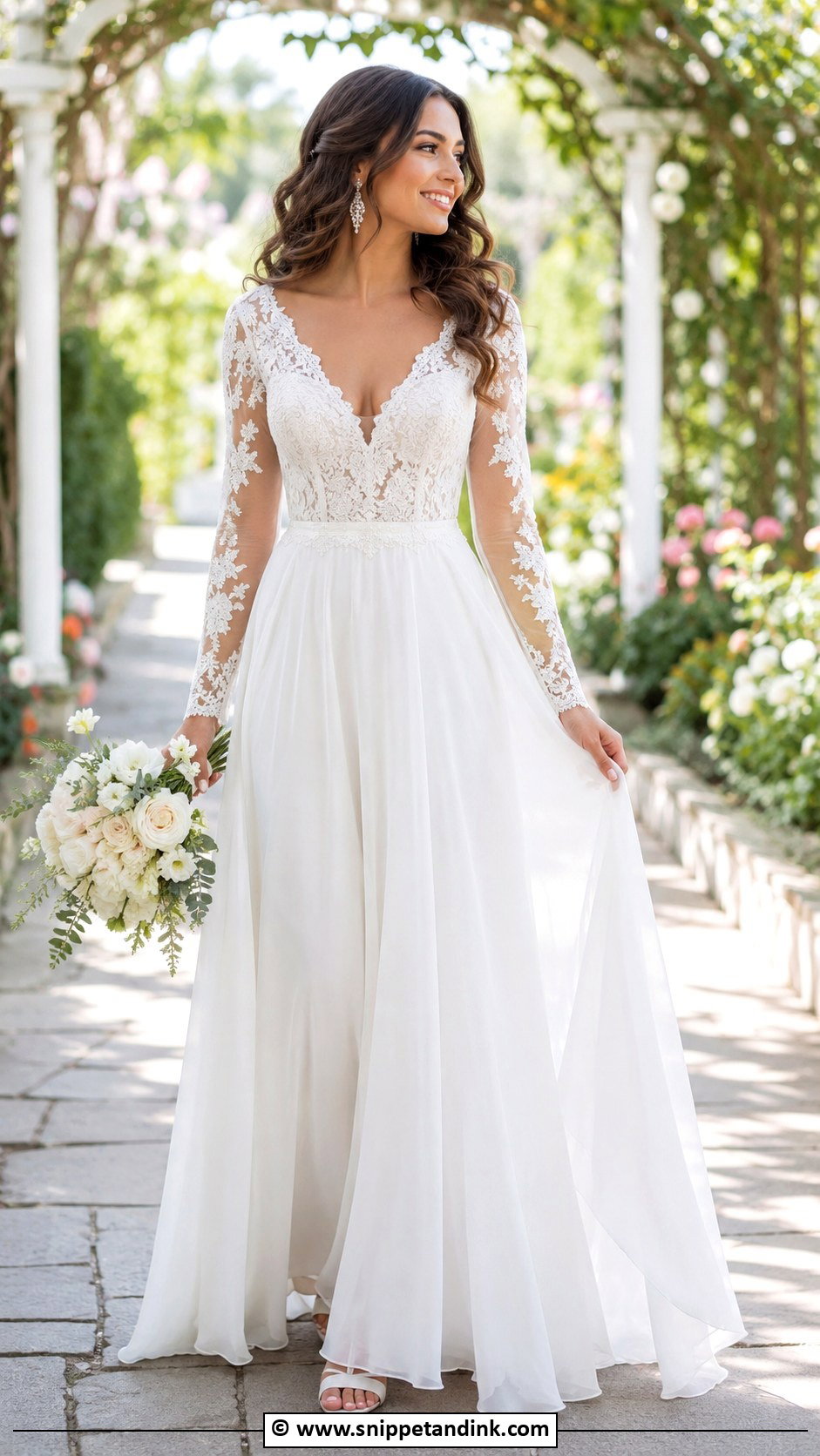 V Neck Wedding Dress With Sleeves - Snippet and Ink - 35 Wedding Dresses with Sleeves