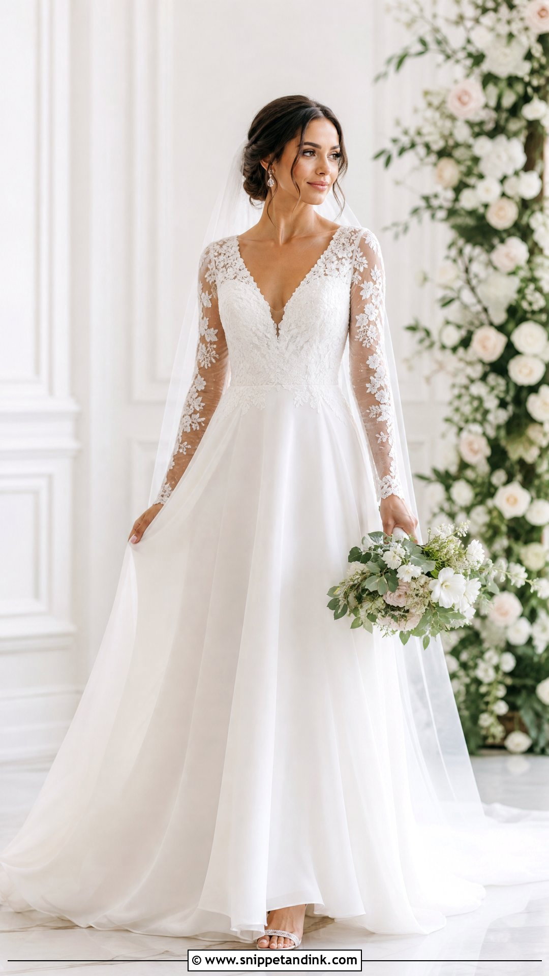 V Neck Wedding Dress With Sleeves - Snippet and Ink - 25 Elegant Wedding Dress with Sleeves