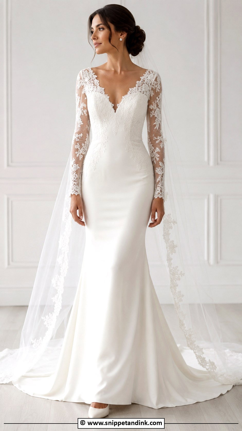 V Neck Wedding Dress With Sleeves - Snippet and Ink - 30 V Neck Wedding Dress Ideas