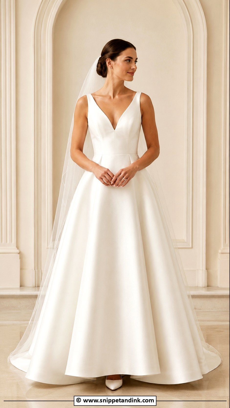 V Neck Wedding Dress With Wide Straps - Snippet and Ink - 30 V Neck Wedding Dress Ideas