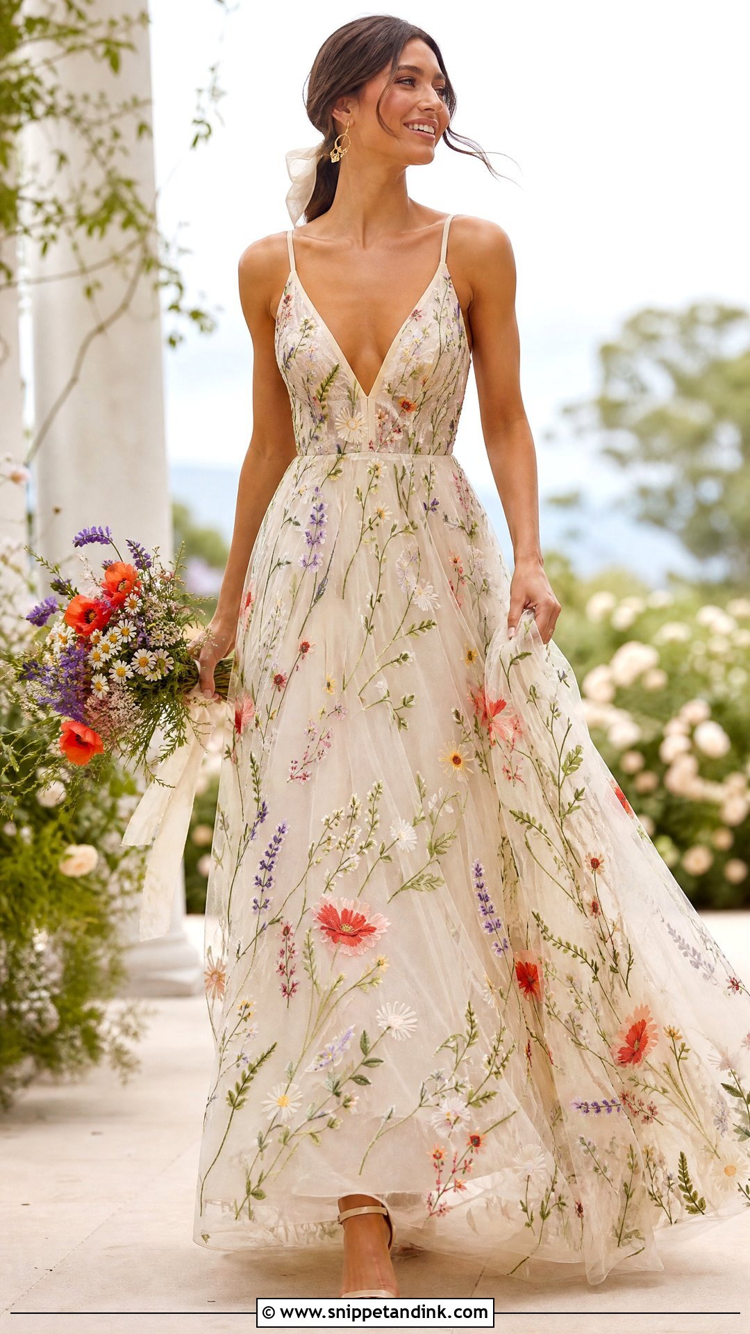 V Neck Wedding Dress With Wildflower Embroidery - Snippet and Ink - 20 Wedding Dress with Colorful Flowers
