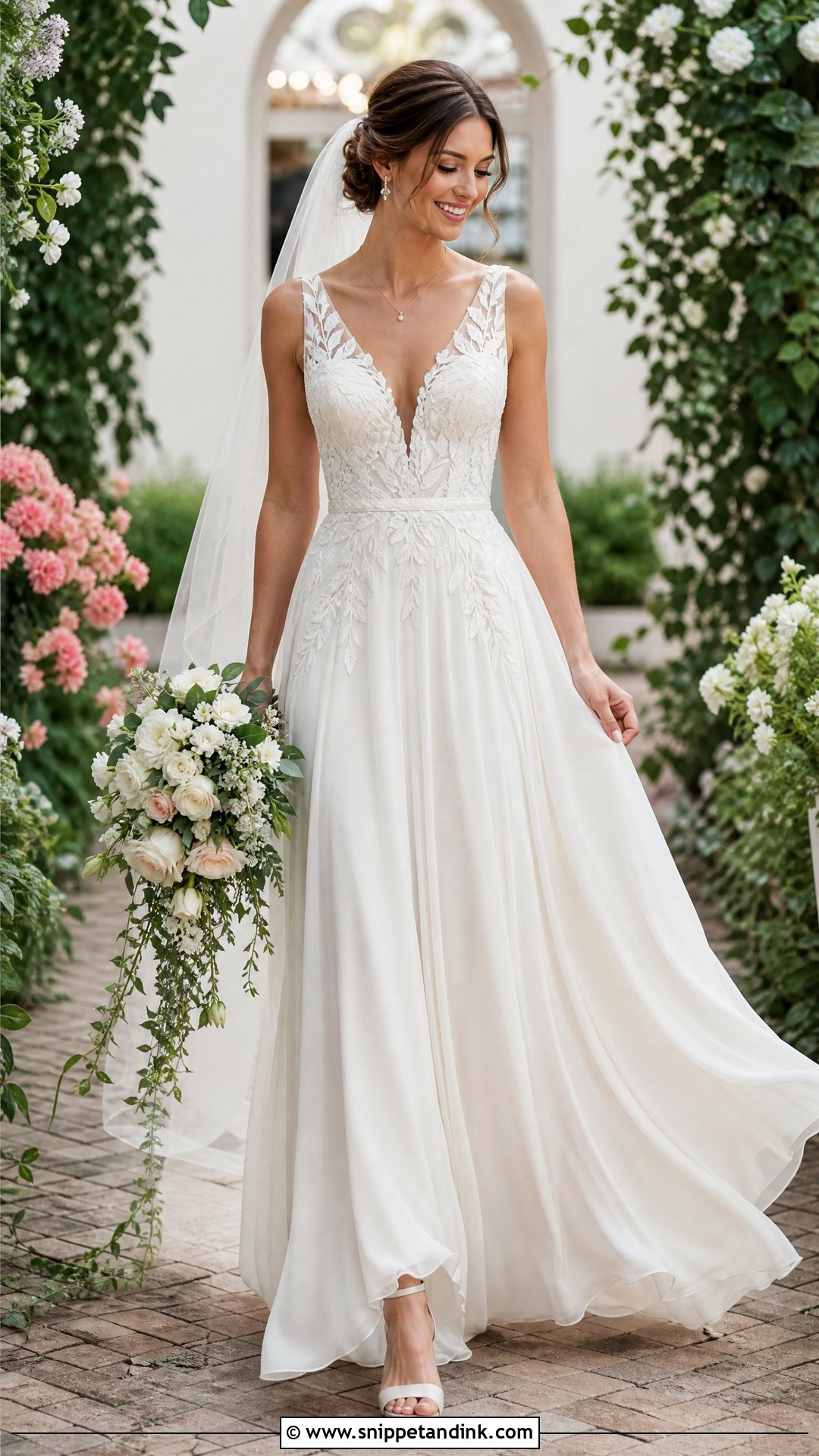 V Neck Wedding Dress with Flower Embroidery - Snippet and Ink - 20 Wedding Dress with Flower Embroidery Ideas