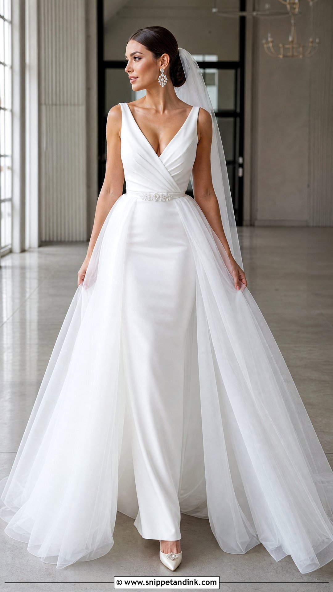 V Neck Wedding Gown With Detachable Overskirt - Snippet and Ink - 20 V Neck Wedding Gown Ideas