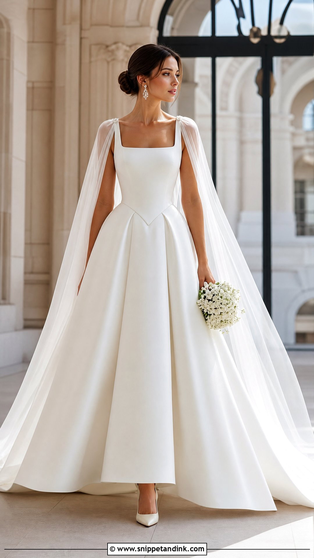 V Waist Wedding Dress With A Cape Veil - Snippet and Ink - 25 V Waist Wedding Dress Ideas