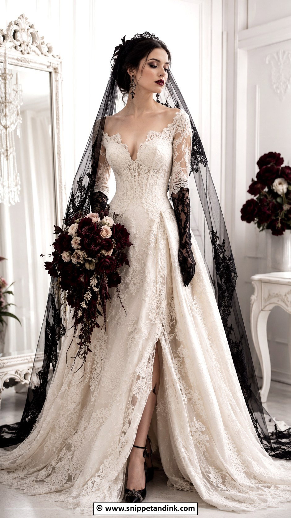 Vampire Wedding Dress With Lace Gloves - Snippet and Ink - 25 Vampire Wedding Dress Ideas