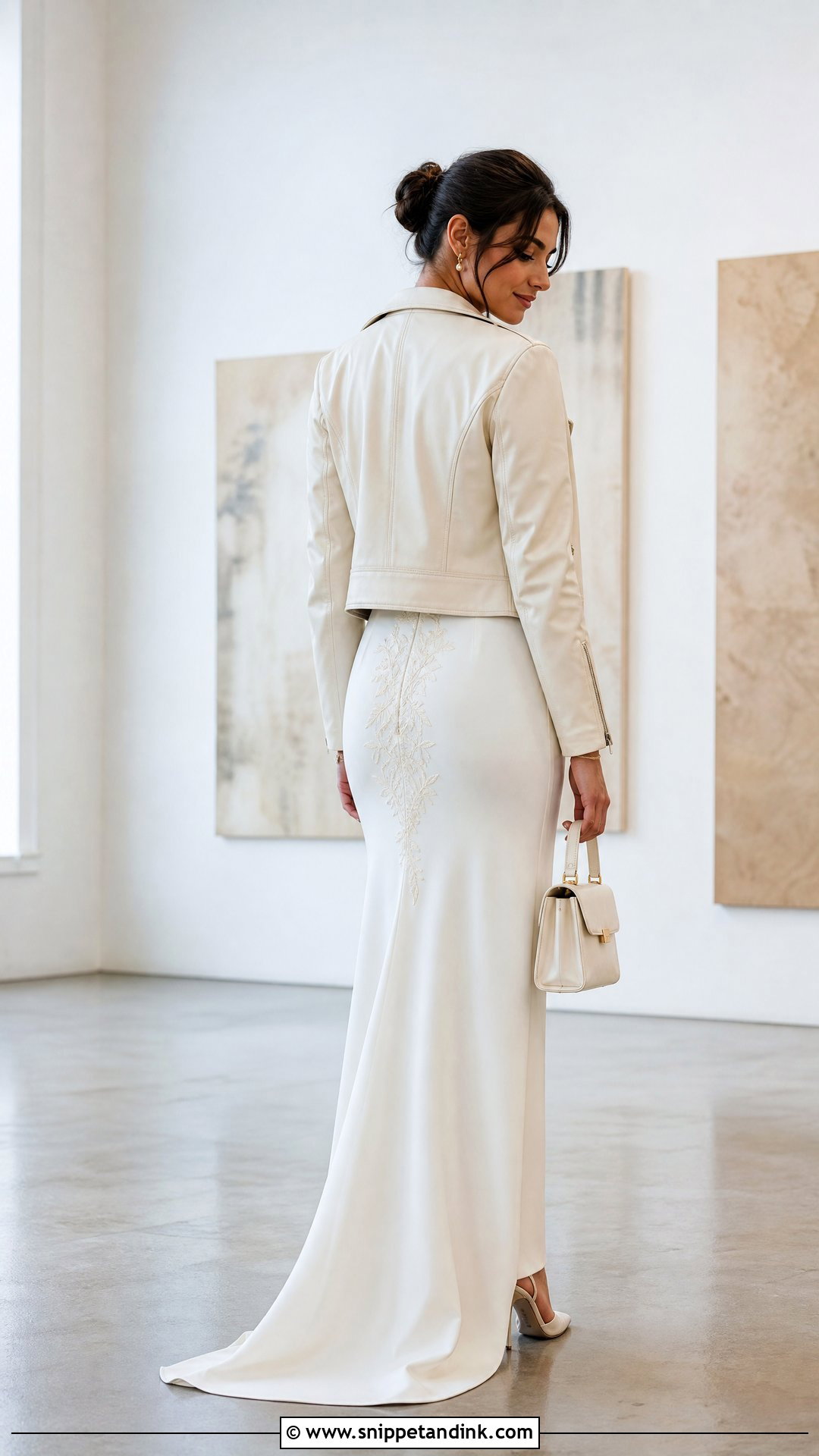 Vegan Wedding Leather Jacket With Crepe Dress - Snippet and Ink - 20 Wedding Leather Jacket Ideas