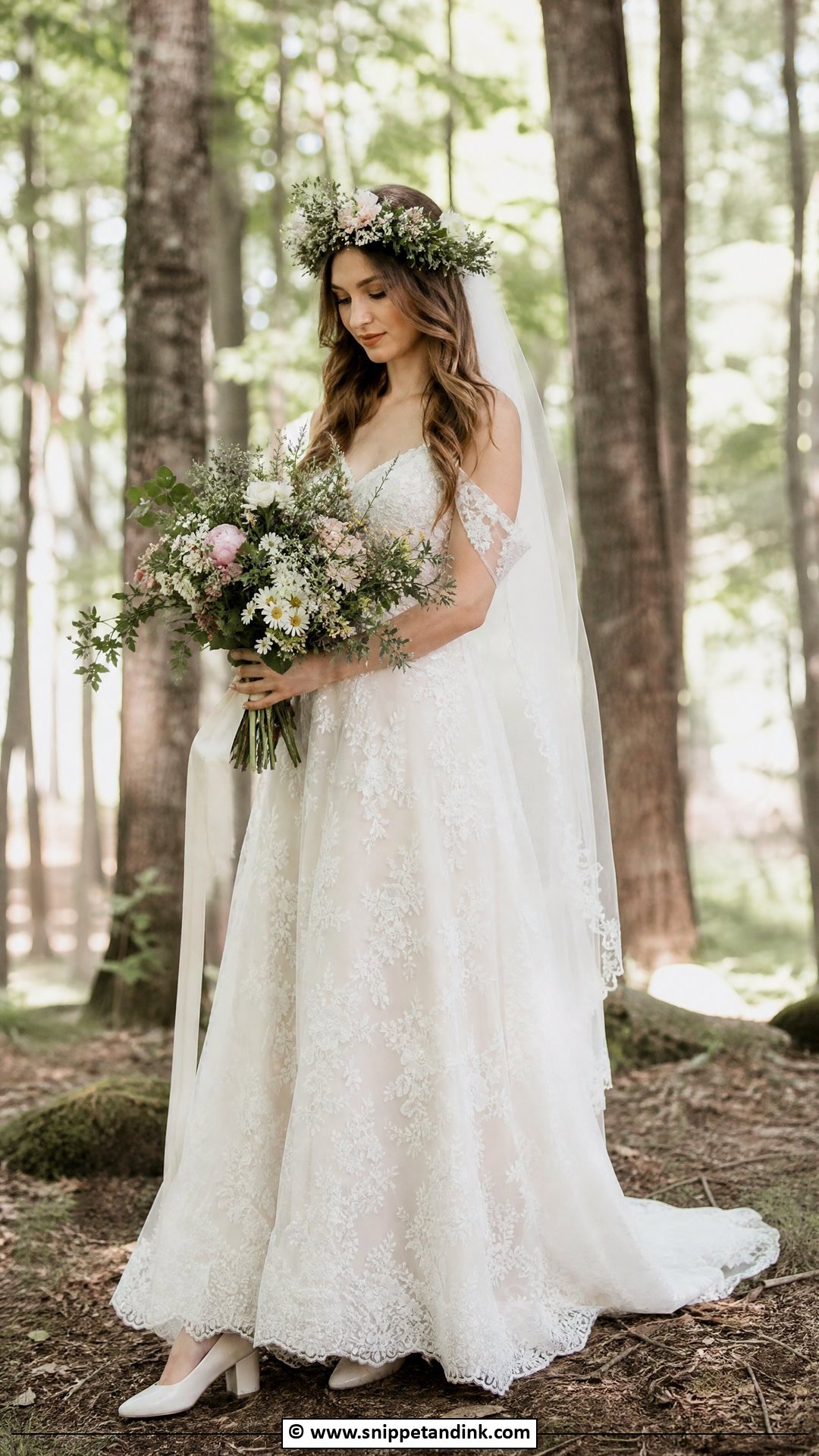 Veil And Floral Crown Forest Wedding Dress - Snippet and Ink - 35 Forest Wedding Dress Ideas