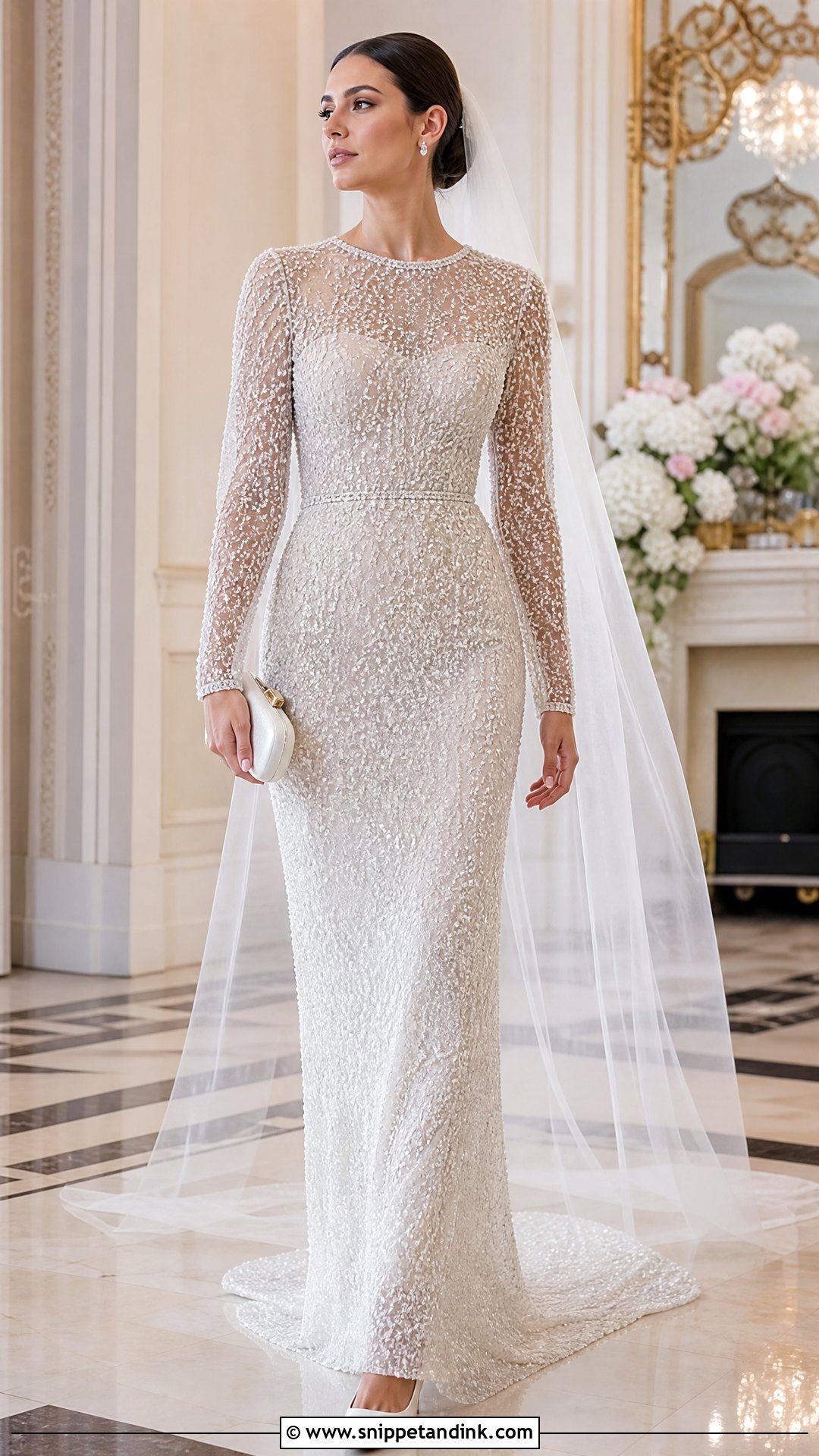 Veil With Beaded Wedding Dress - Snippet and Ink - 25 Veil Outfit Ideas