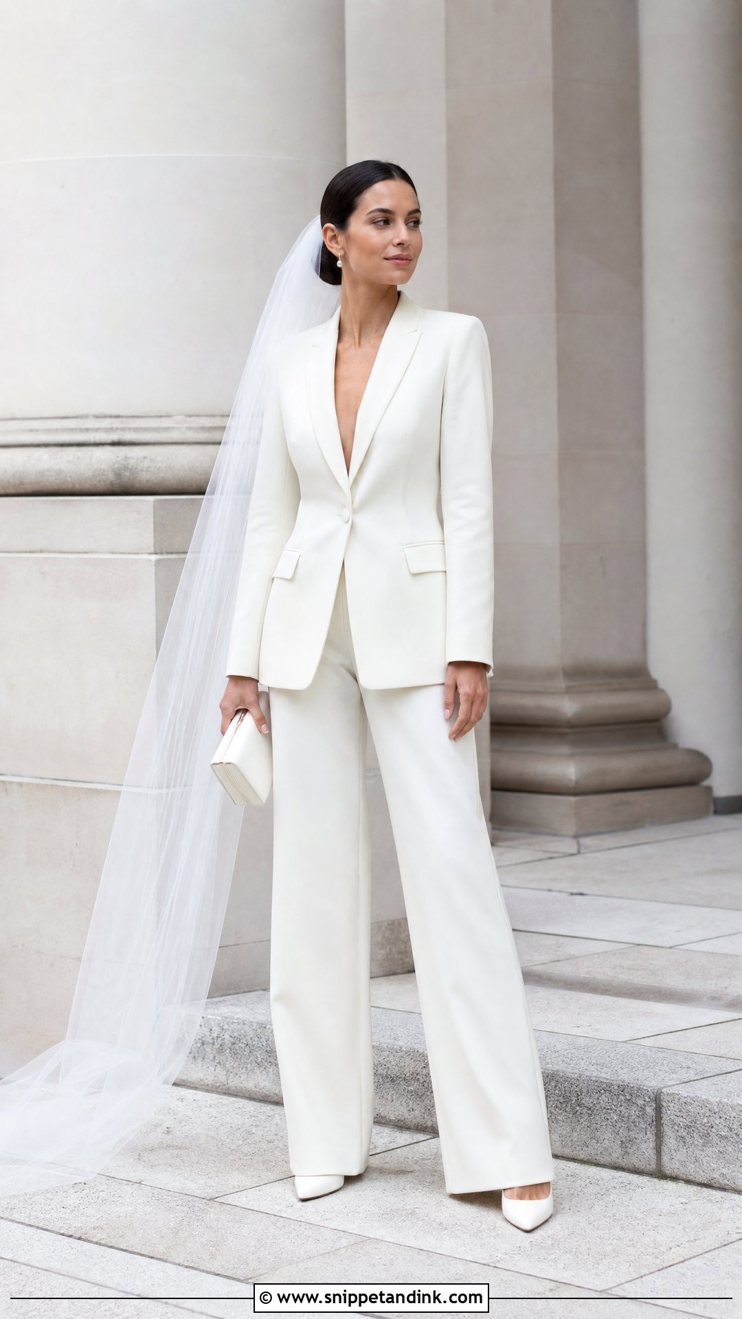 Veil With Bridal Pantsuit - Snippet and Ink - 25 Veil Outfit Ideas