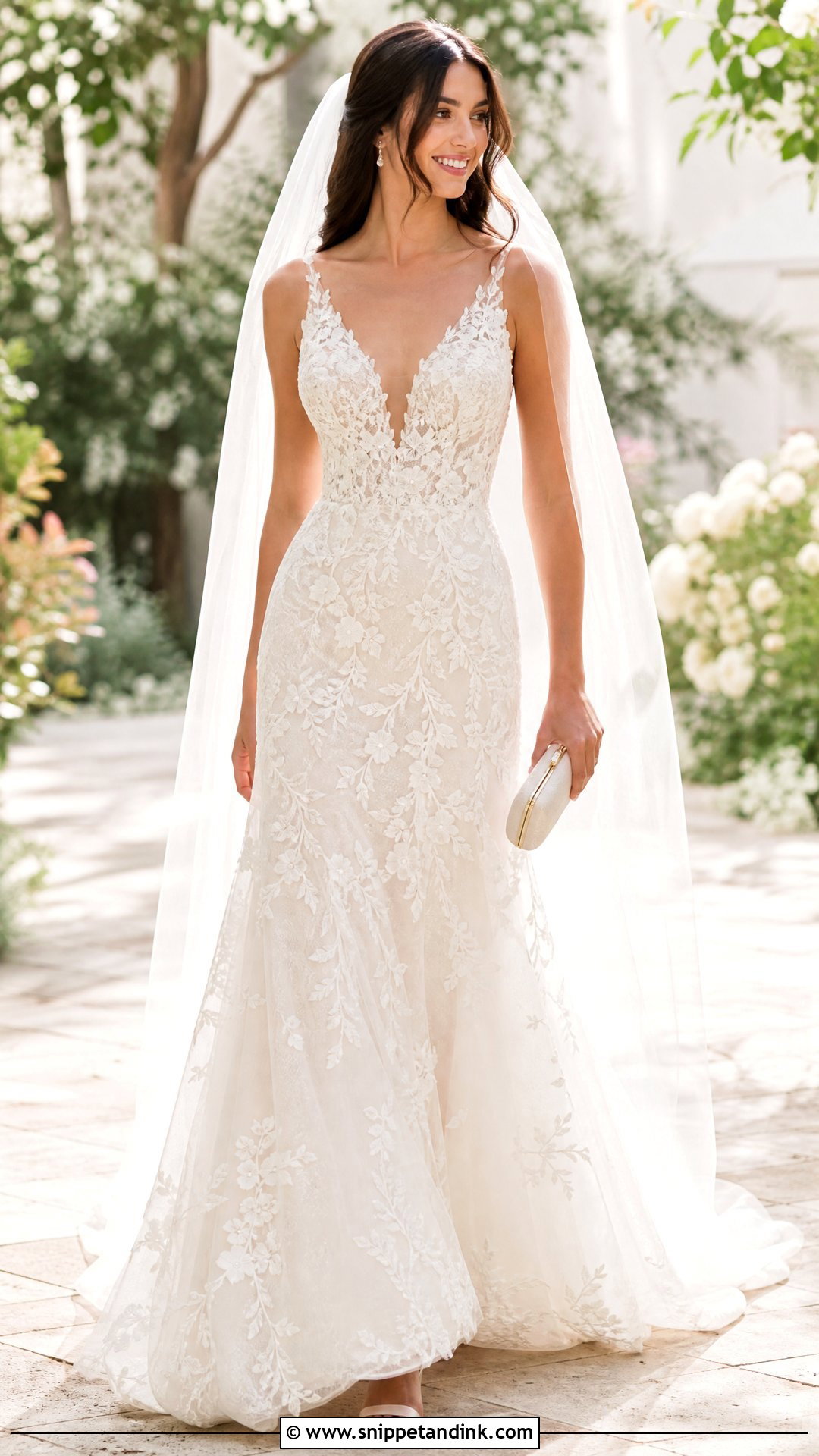 Veil With Embroidered Wedding Dress - Snippet and Ink - 25 Veil Outfit Ideas