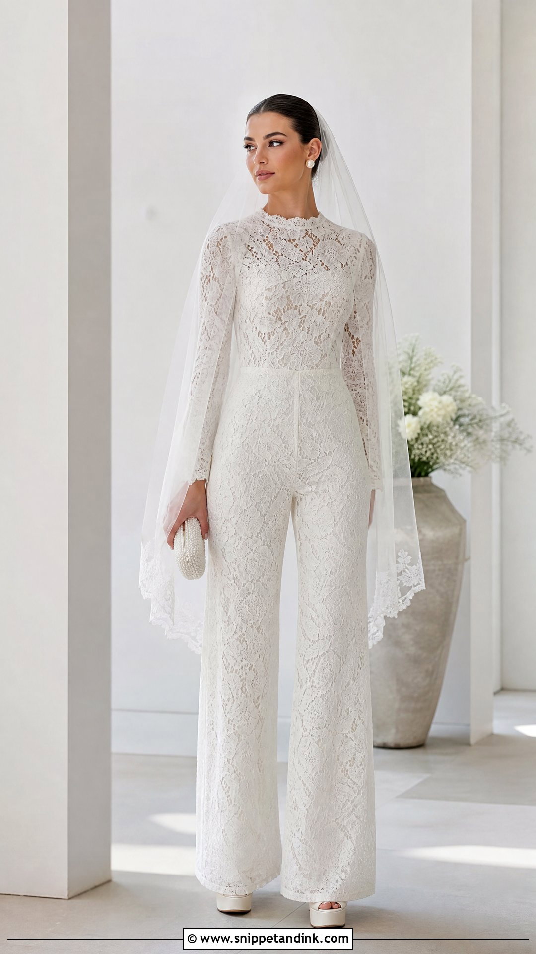 Veil With Lace Jumpsuit - Snippet and Ink - 25 Veil Outfit Ideas