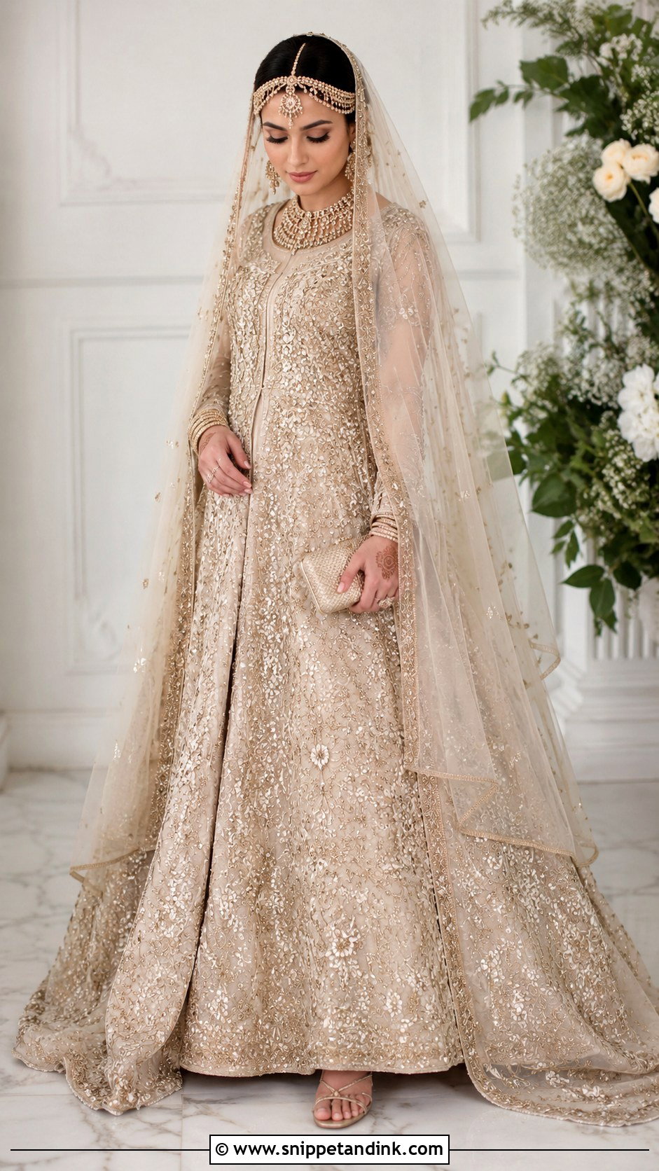 Veil With Matha Patti Nikah Lehenga - Snippet and Ink - 25 Nikah Veil Ideas