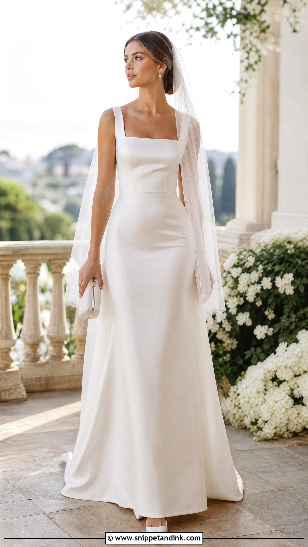 Veil With Square Neck Dress - Snippet and Ink - 25 Veil Outfit Ideas