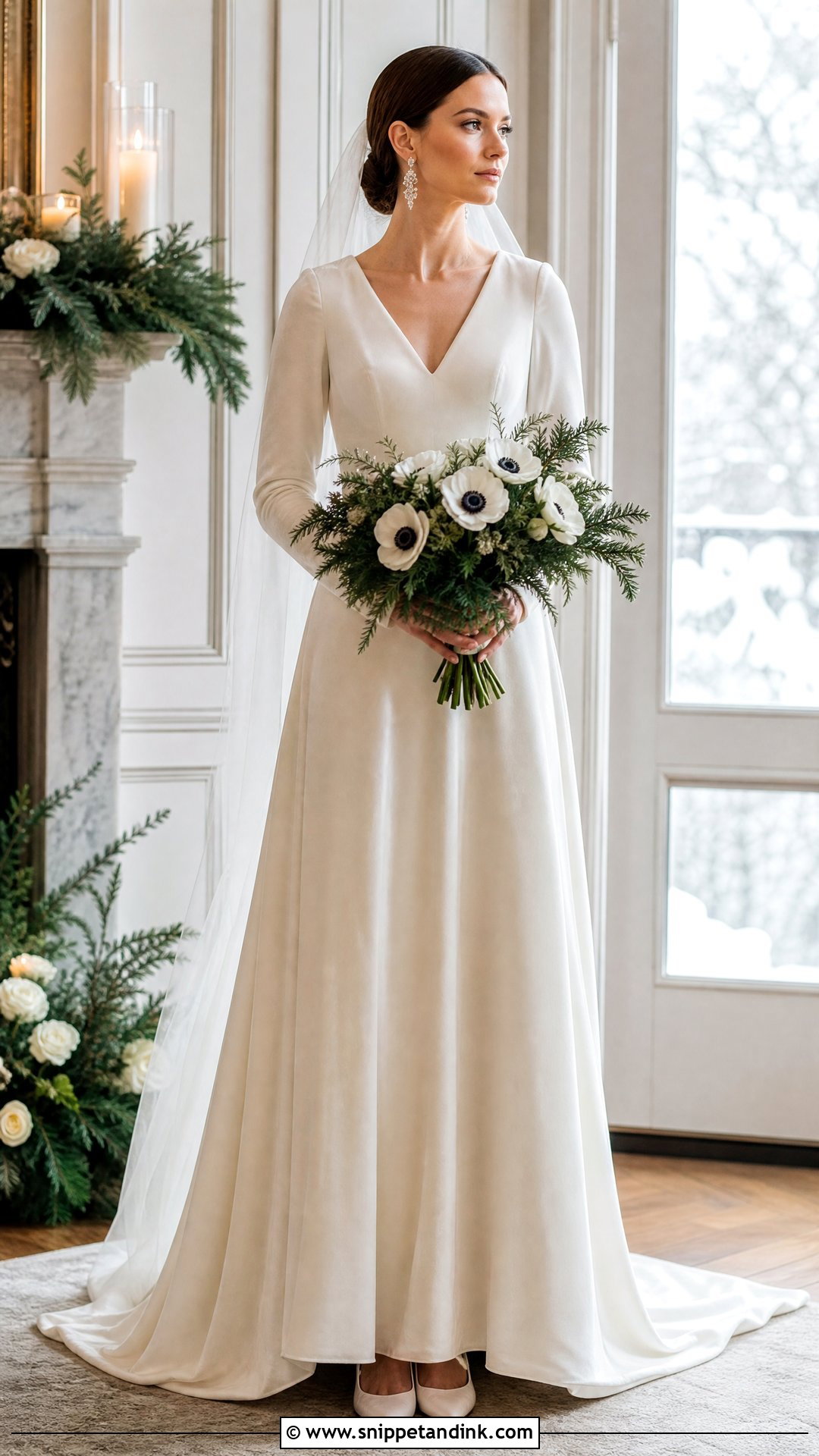 Velvet A Line Wedding Dress With Long Sleeves - Snippet and Ink - 25 Aline Wedding Dress with Sleeves