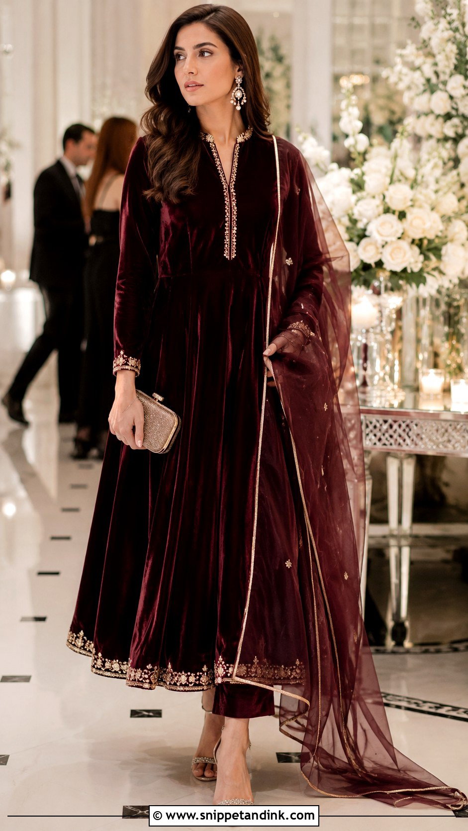 Velvet Anarkali Cocktail Night Outfit - Snippet and Ink - 25 Indian Wedding Cocktail Night Outfit Ideas