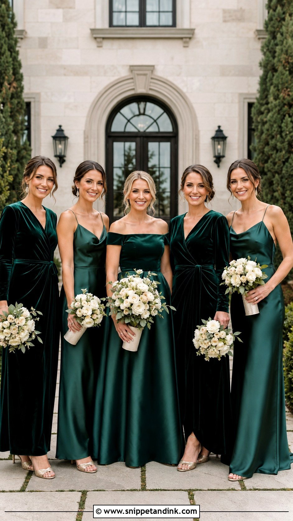 Velvet And Satin Fall Bridal Party Dresses - Snippet and Ink - 20 Fall Bridal Party Ideas