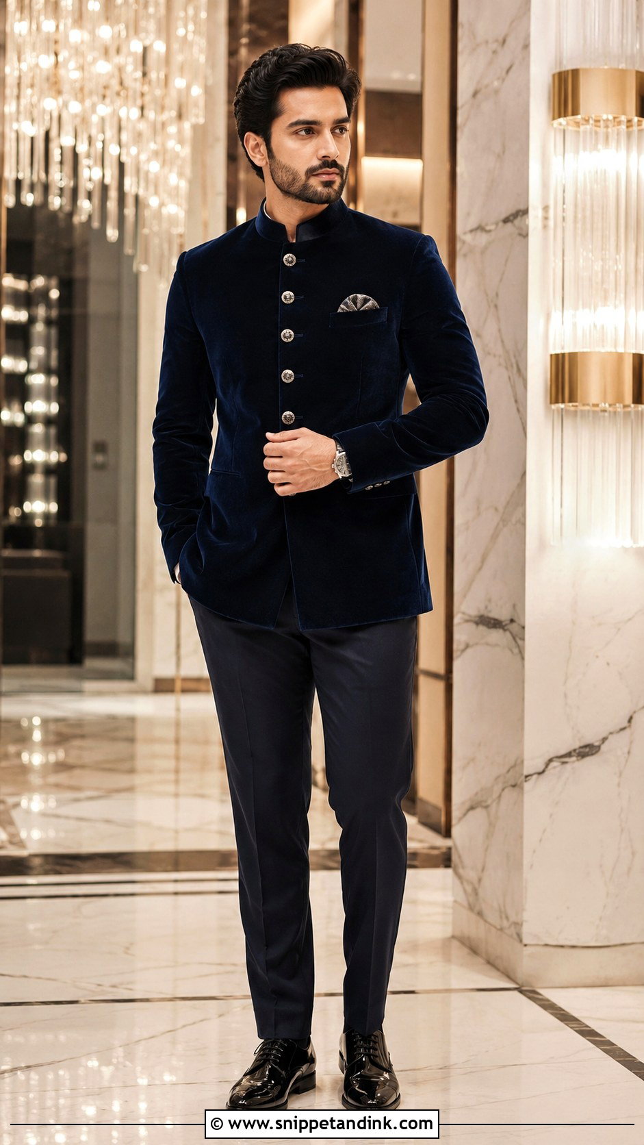 Velvet Bandhgala Reception Outfit - Snippet and Ink - 25 Ranbir Kapoor Wedding Outfit Ideas