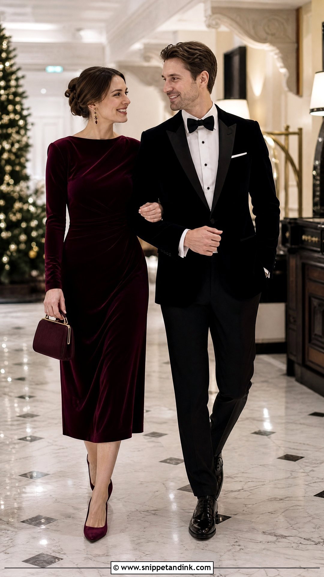Velvet Blazer And Long Sleeve Dress Wedding Outfit - Snippet and Ink - 20 Wedding Date Outfit Couple Ideas