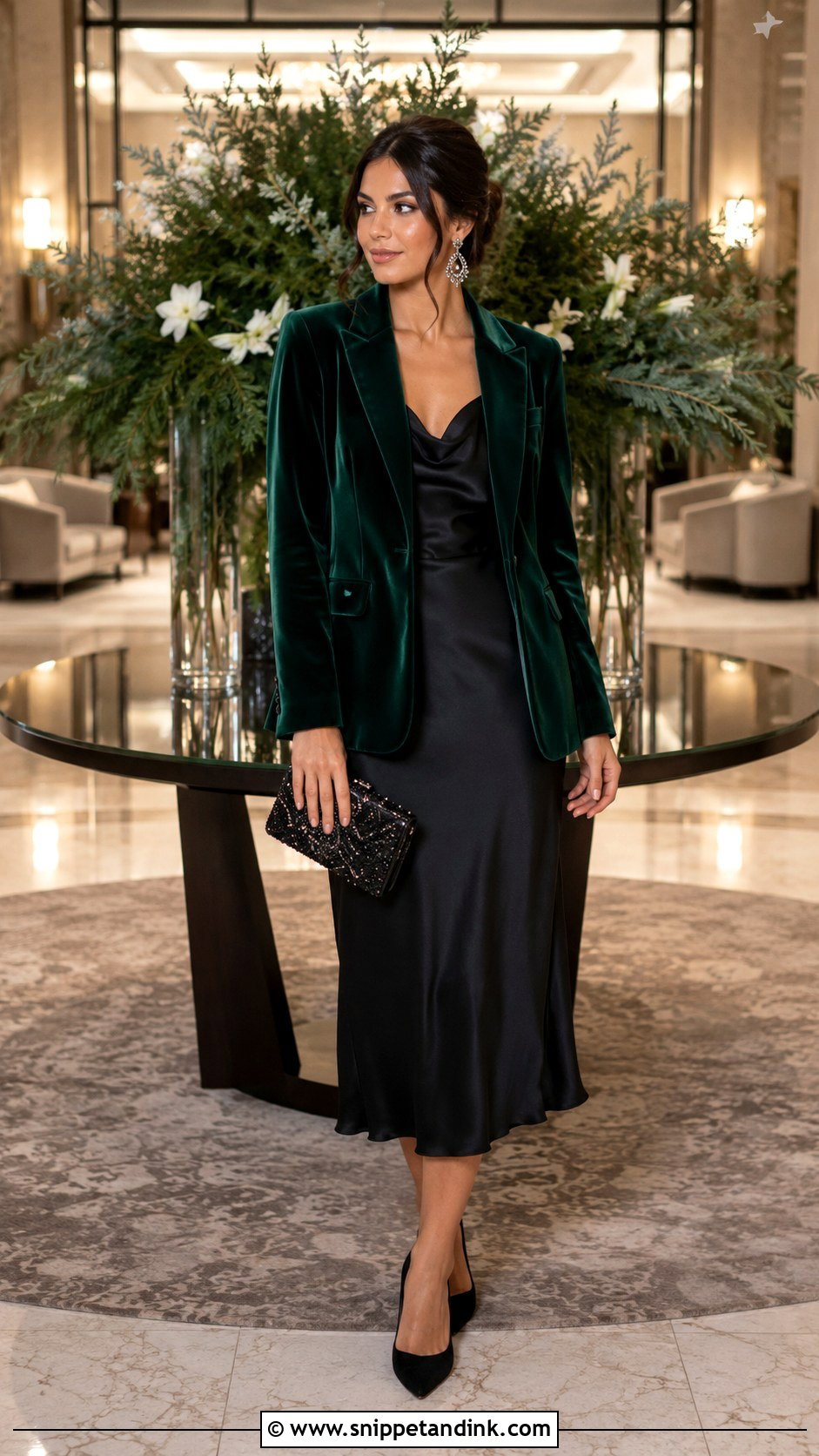 Velvet Blazer With Slip Dress - Snippet and Ink - 20 Blazer Outfit for Wedding Ideas