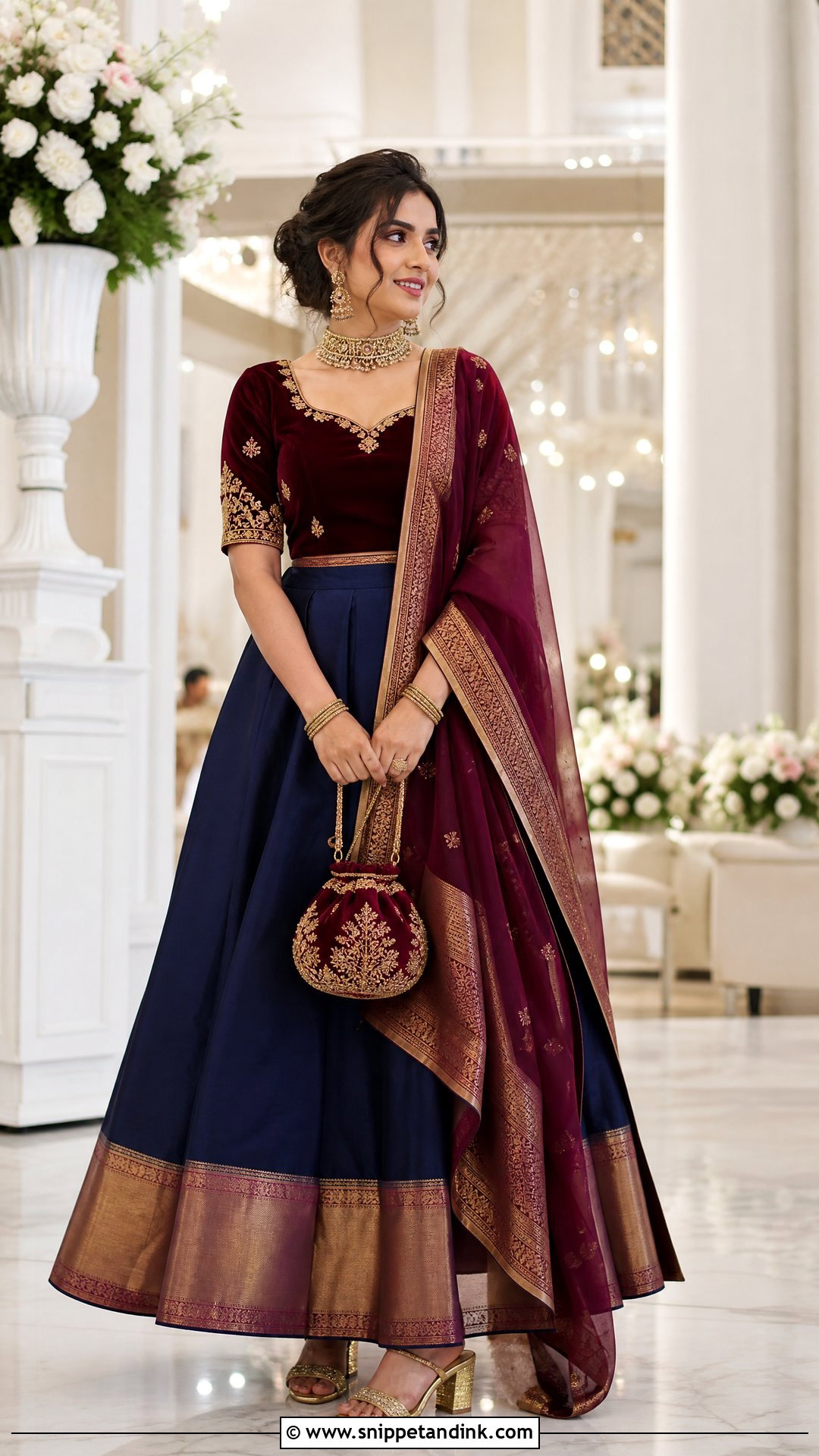 Velvet Blouse And Silk Thavani - Snippet and Ink - 20 Thavani Styles for Wedding