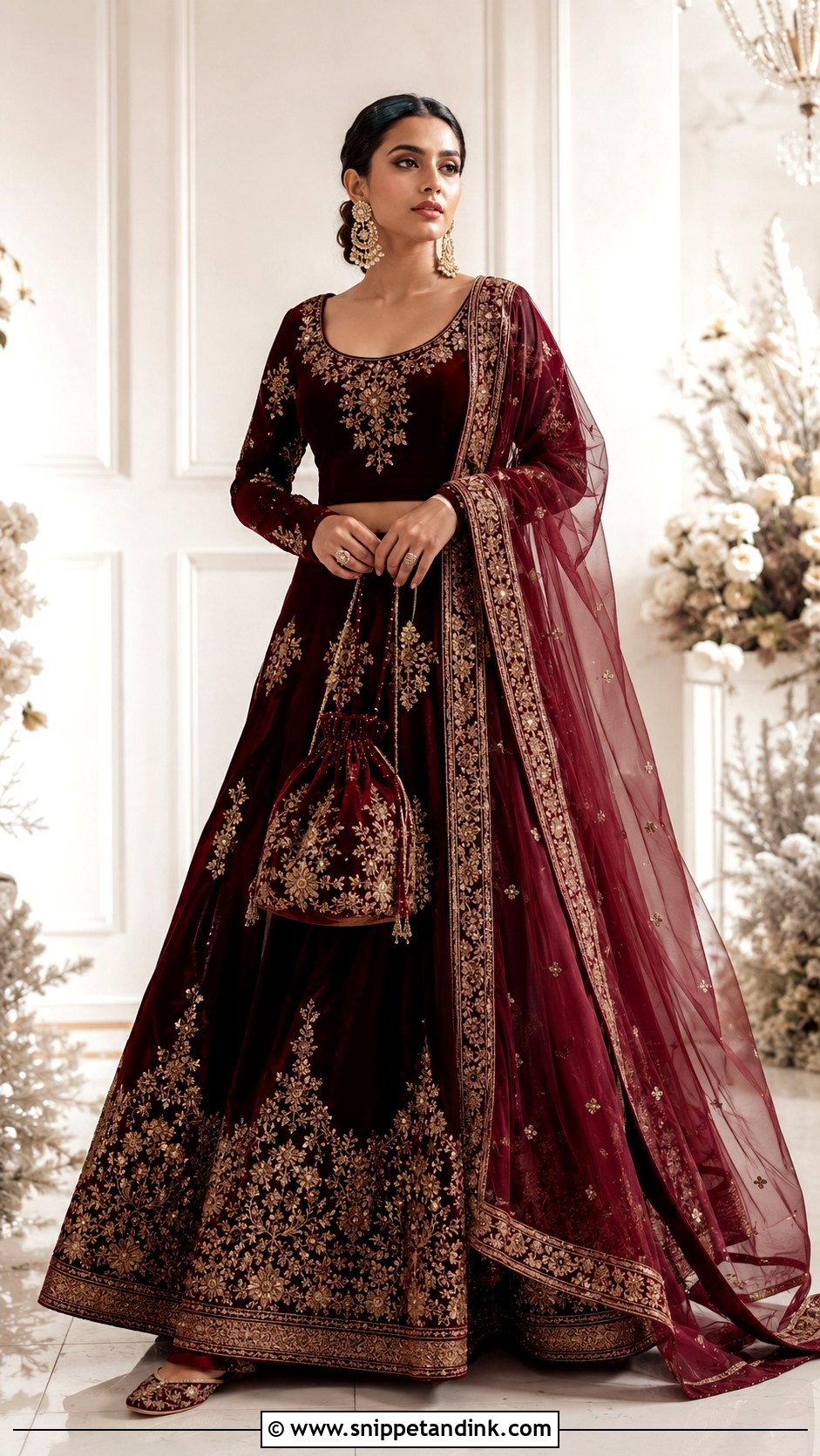 Velvet Bollywood Winter Lehenga - Snippet and Ink - 20 Bollywood Wedding Outfit Ideas