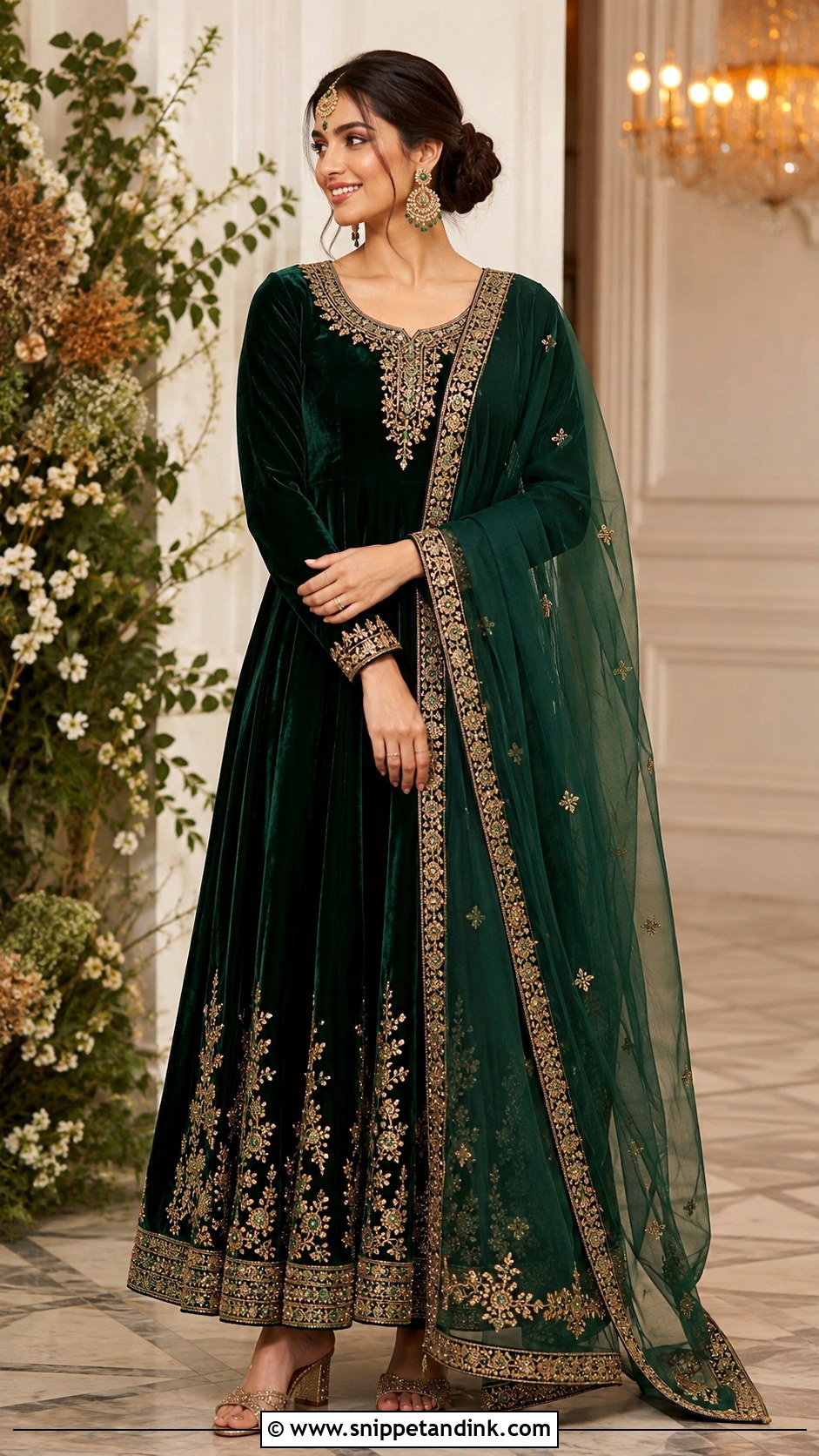 Velvet Bridal Anarkali Suit With Long Sleeves - Snippet and Ink - 25 Bridal Anarkali Suits