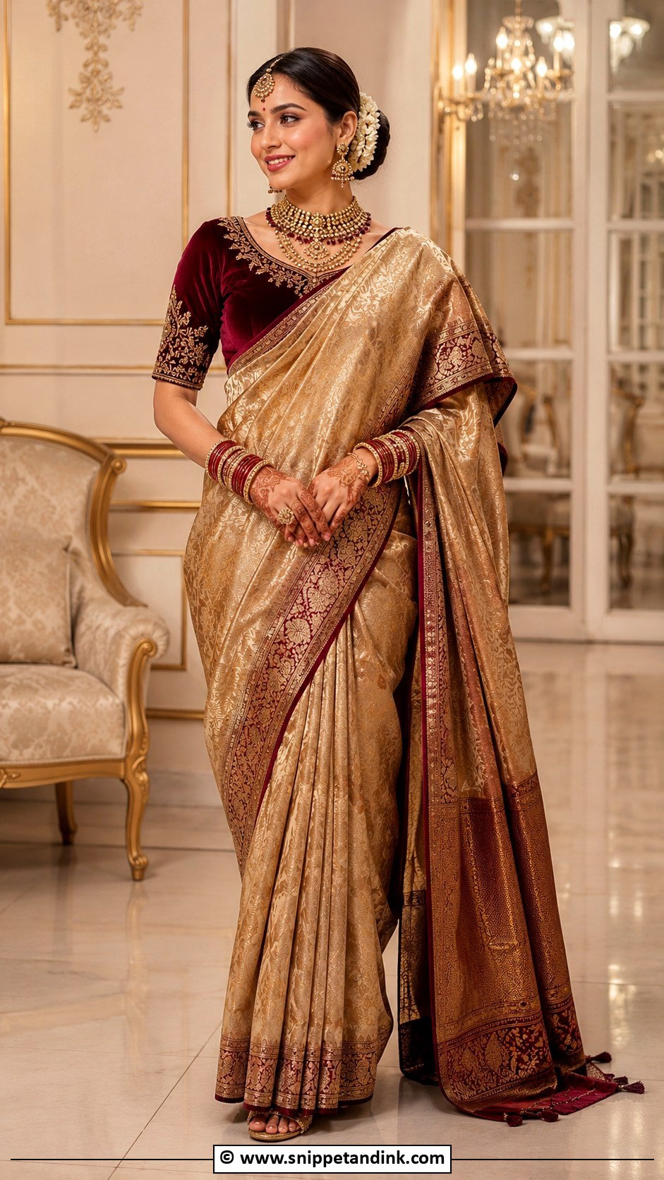 Velvet Bridal Blouse With Banarasi Saree - Snippet and Ink - 30 Bride Blouse Designs