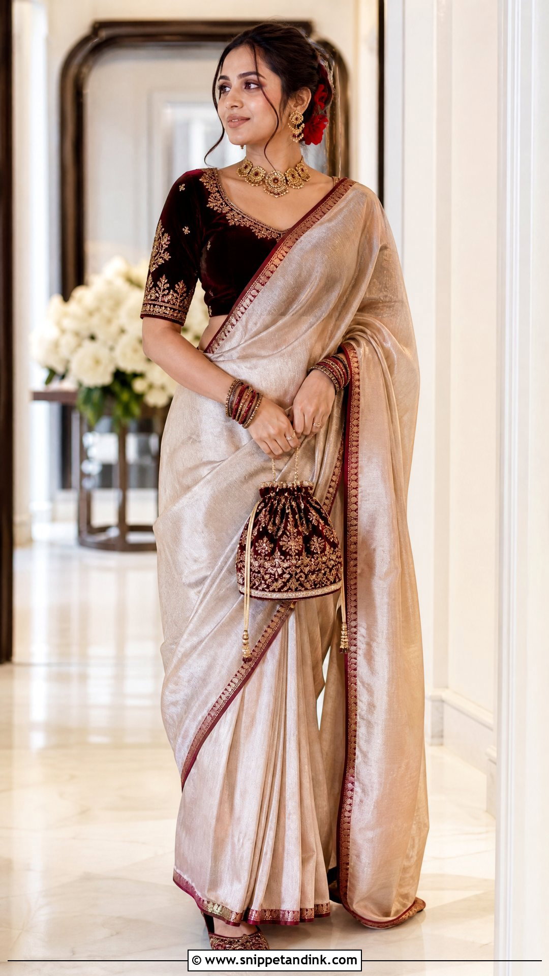 Velvet Bridal Blouse With Winter Saree - Snippet and Ink - 25 Blouse Design for Bride Ideas