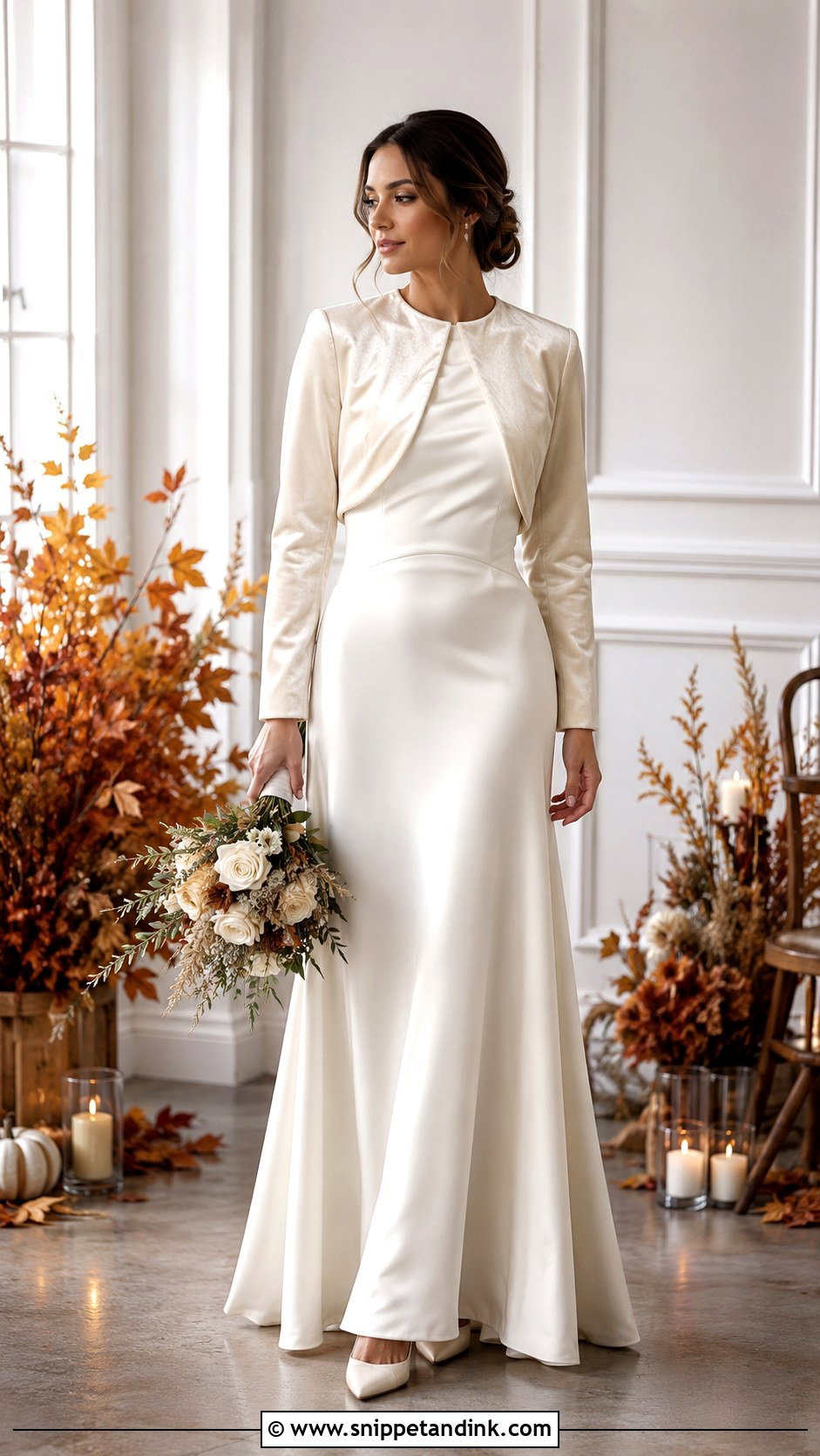 Velvet Bridal Bolero With Fall Wedding Dress - Snippet and Ink - 25 Bridal Bolero Ideas