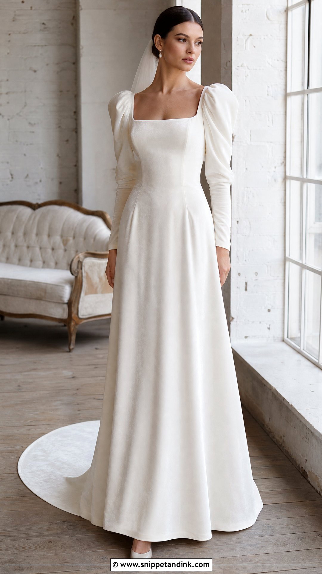 Velvet Bridal Dress With Puff Sleeves - Snippet and Ink - 20 Velvet Bridal Dress Ideas