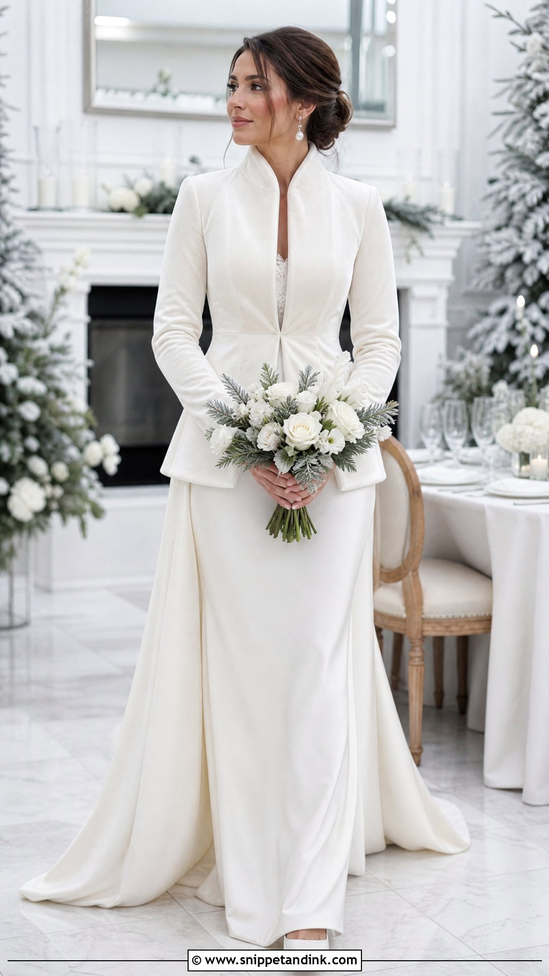 Velvet Bridal Jacket With Winter Dress - Snippet and Ink - 25 Bridal Jacket Ideas