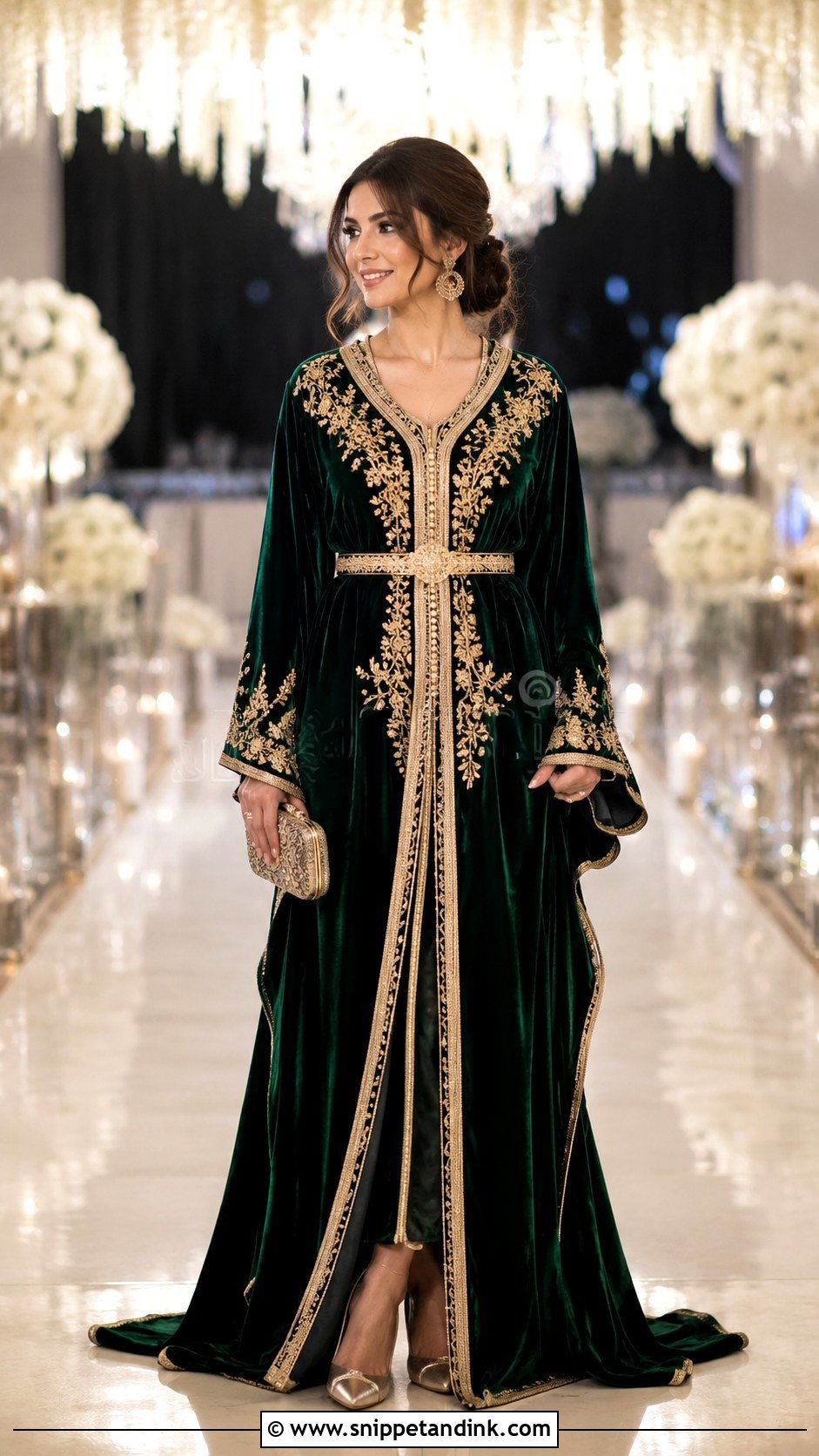 Velvet Bridal Kaftan With Gold Embroidery - Snippet and Ink - 20 Bridal Kaftan Ideas