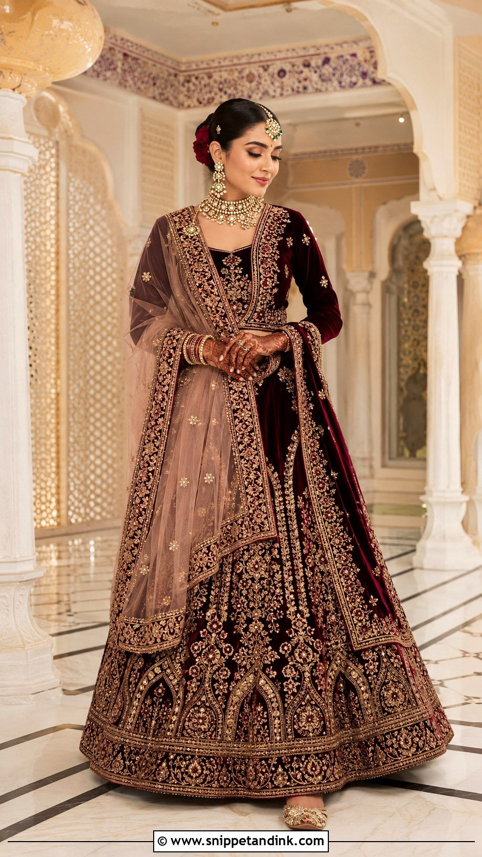 Velvet Bridal Lehenga Look - Snippet and Ink - 25 New Indian Bride Look Ideas