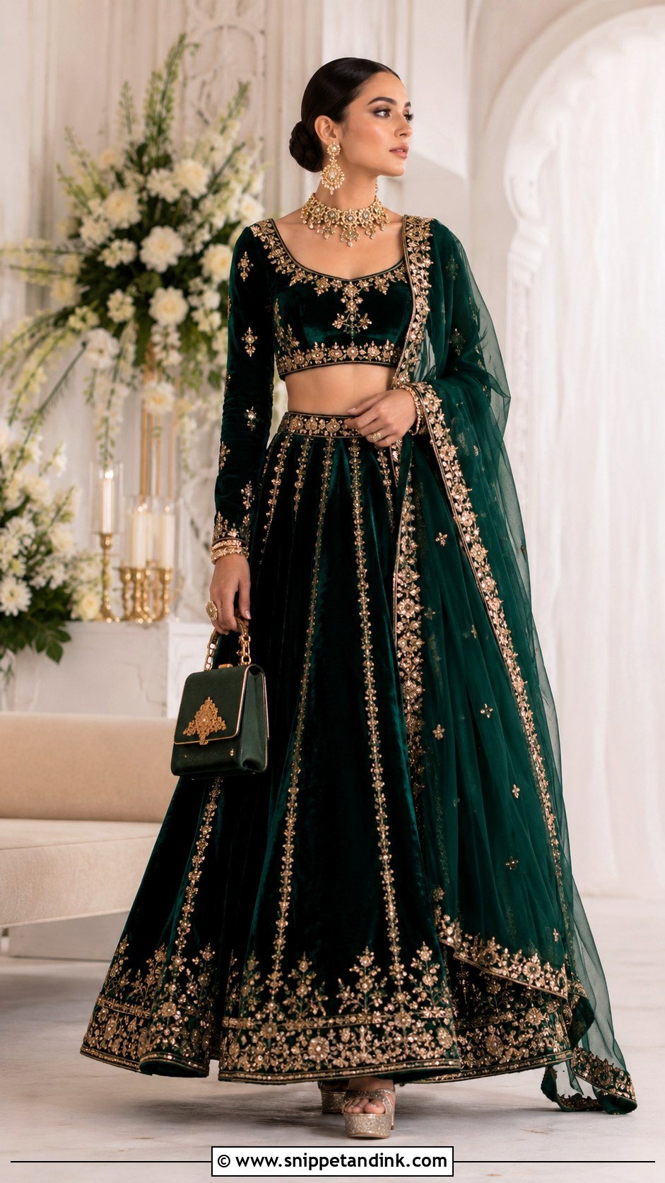 Velvet Bridal Lehenga With Lightweight Dupatta - Snippet and Ink - 20 Carry Bridal Style Ideas
