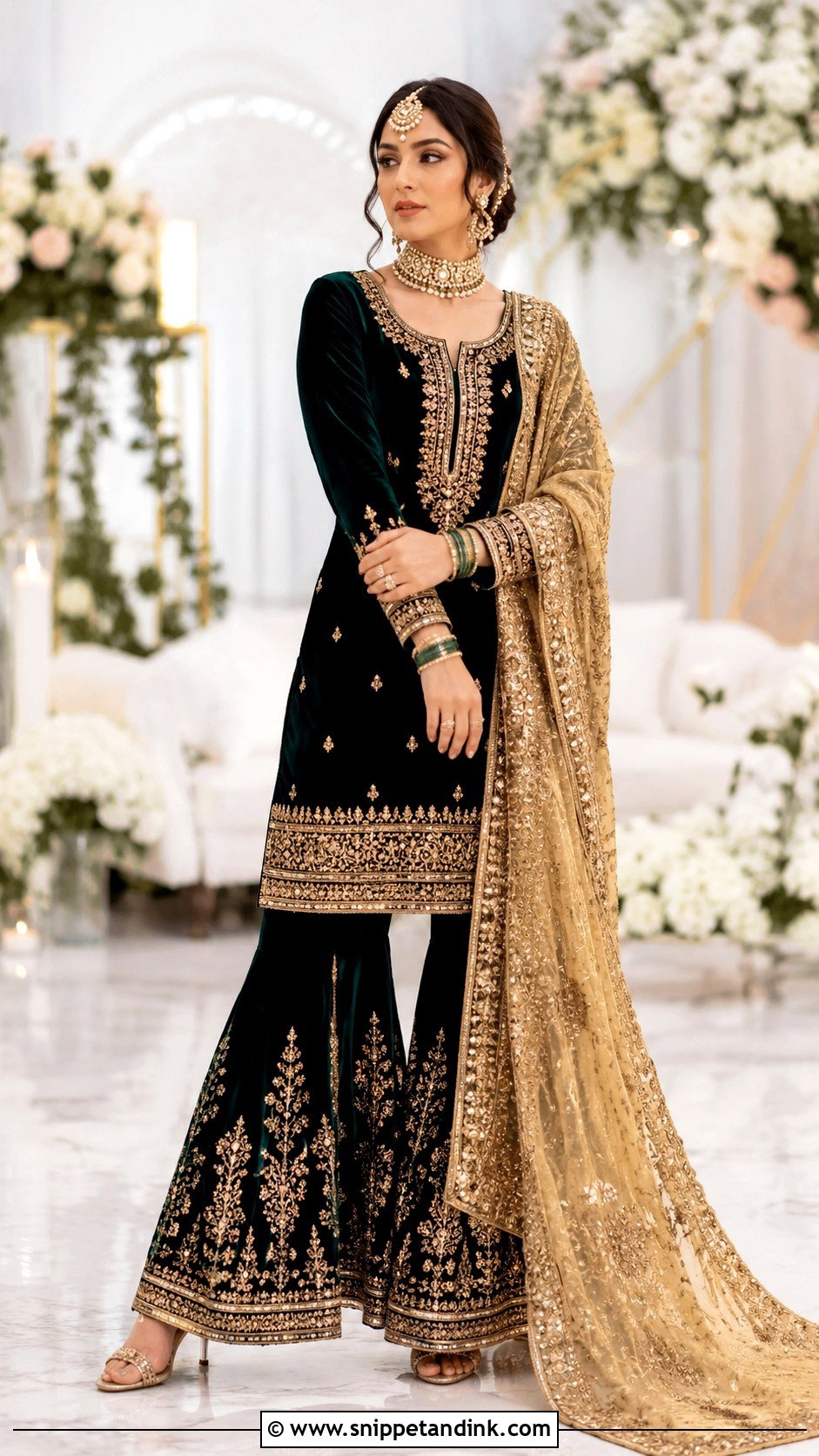 Velvet Bridal Sharara Dress - Snippet and Ink - 30 Indian Muslim Wedding Dresses