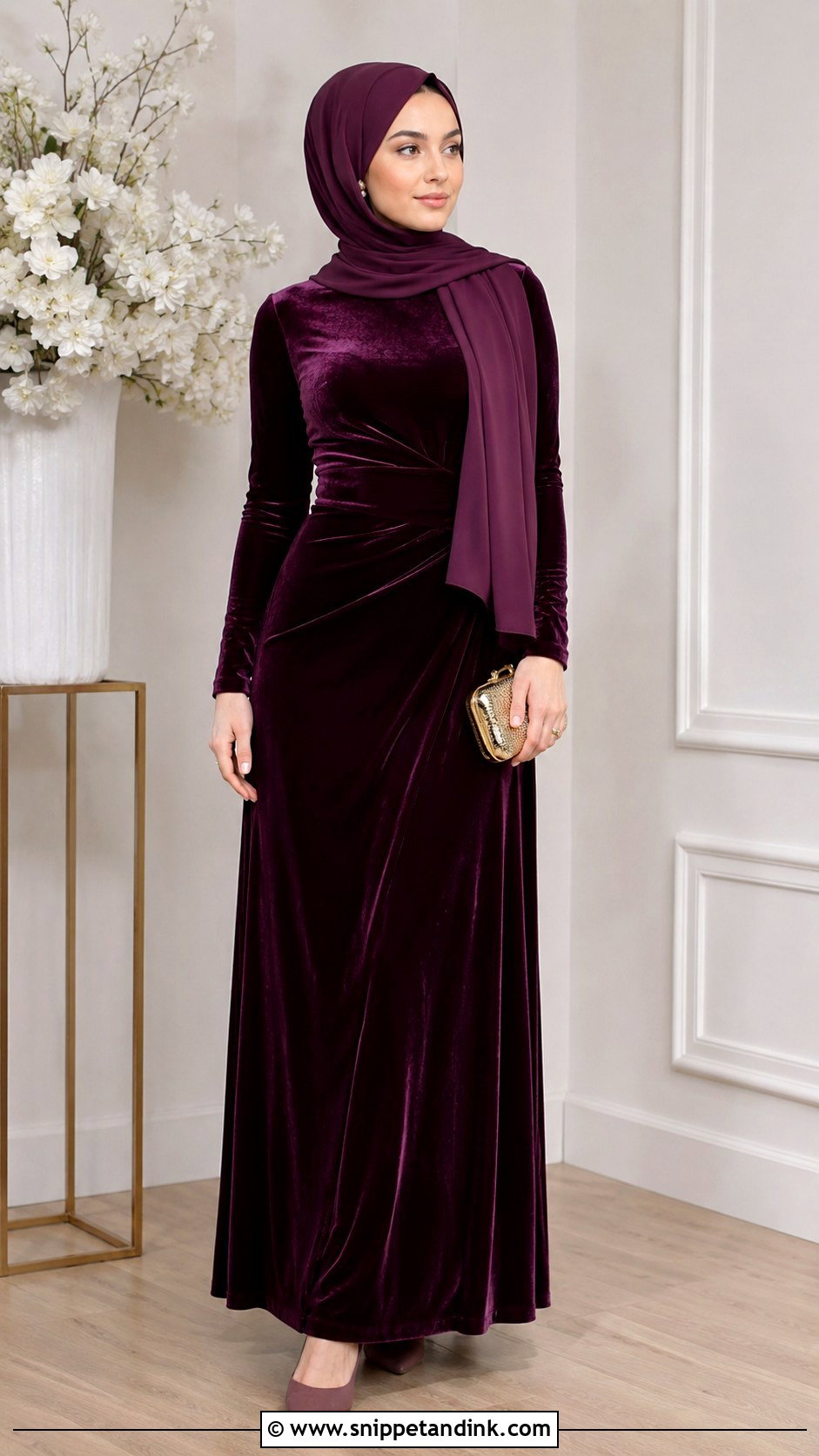 Velvet Bridesmaid Hijab Dress - Snippet and Ink - 25 Braidsmaid Hijab Style Ideas