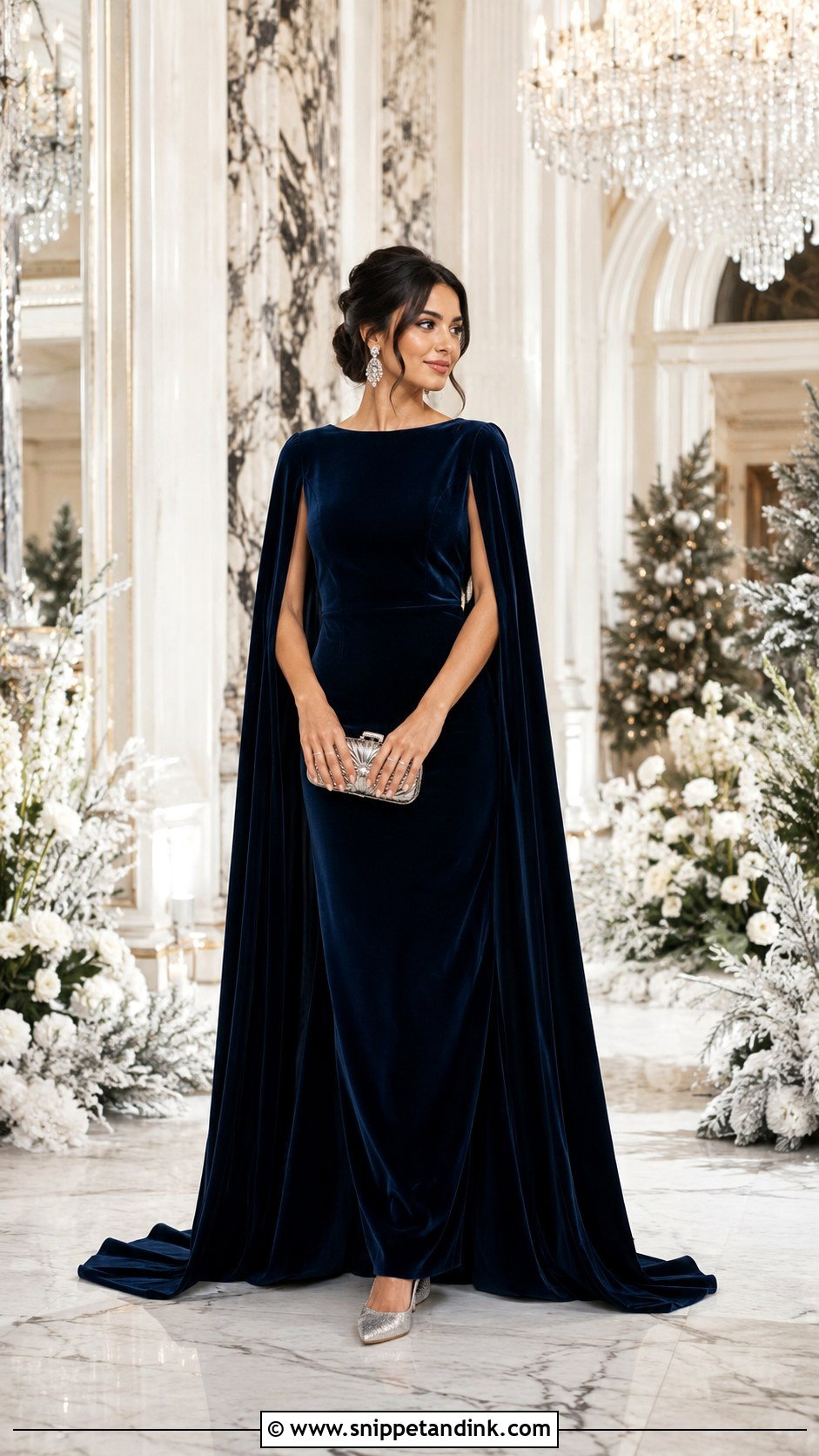 Velvet Cape Gown Winter Black Tie Wedding Outfit - Snippet and Ink - 20 Black Tie Wedding Outfit Ideas