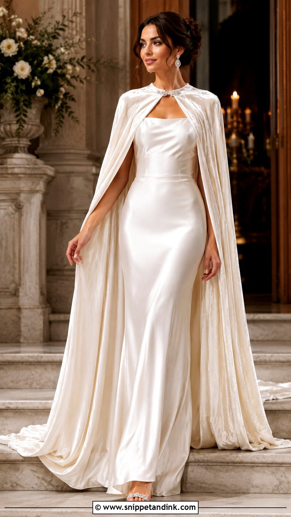 Velvet Cape With Evening Wedding Dress - Snippet and Ink - 25 Wedding Dress Coverup Ideas