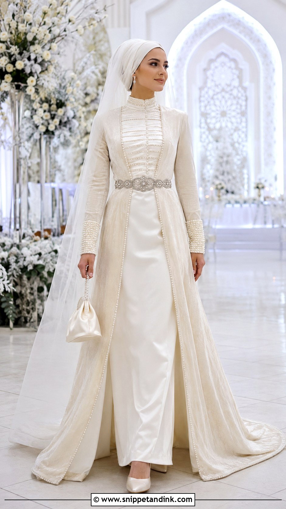 Velvet Chechen Wedding Dress With Pearl Details - Snippet and Ink - 20 Chechen Wedding Dresses
