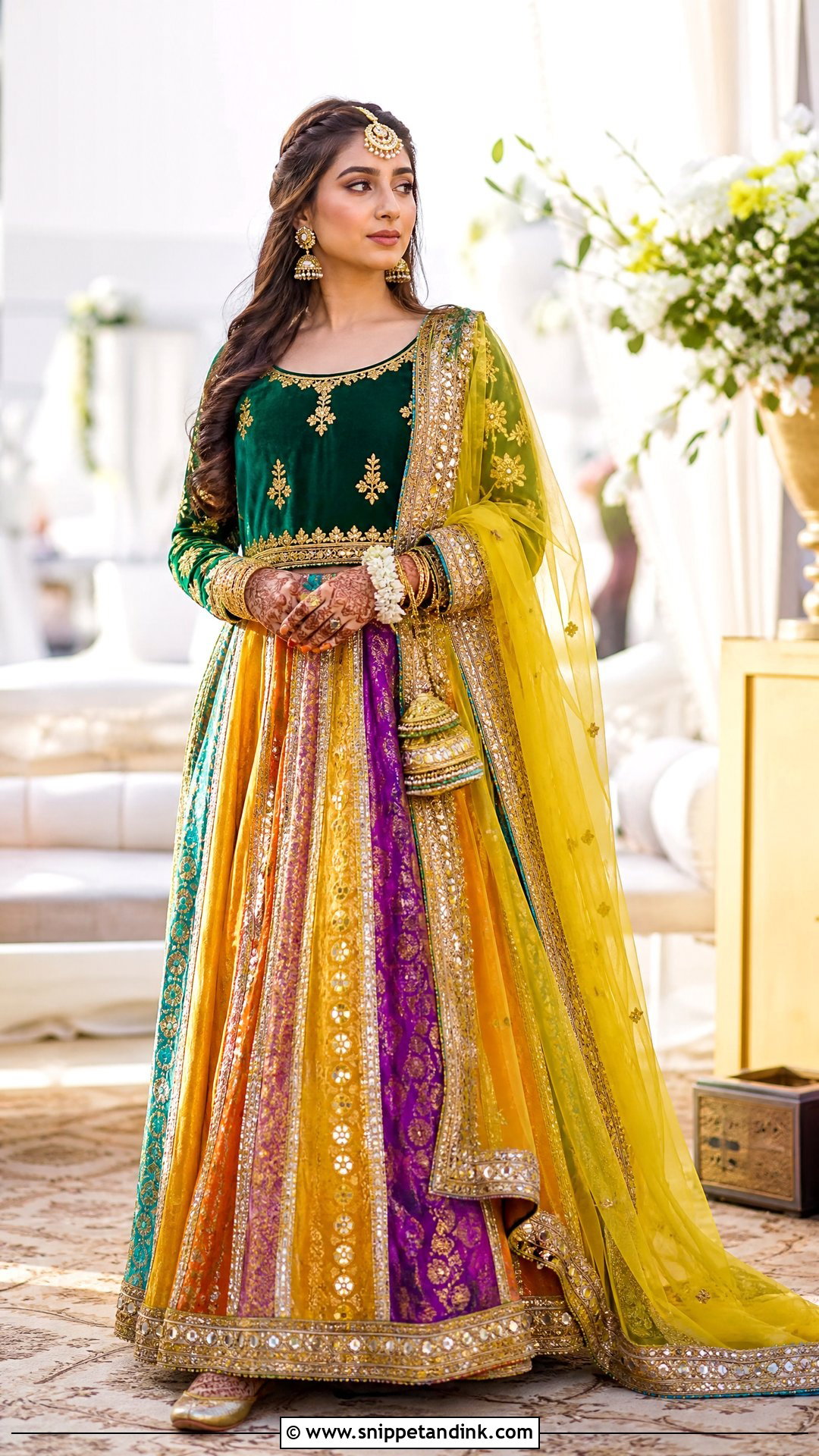 Velvet Choli Bridal Mehandi Lehenga - Snippet and Ink - 20 Pakistani Mehandi Dresses for Brides