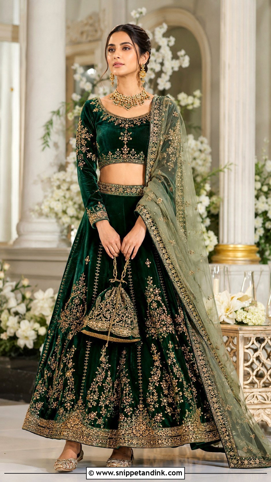 Velvet Designer Choli With Winter Wedding Lehenga - Snippet and Ink - 20 Designer Choli for Wedding Ideas