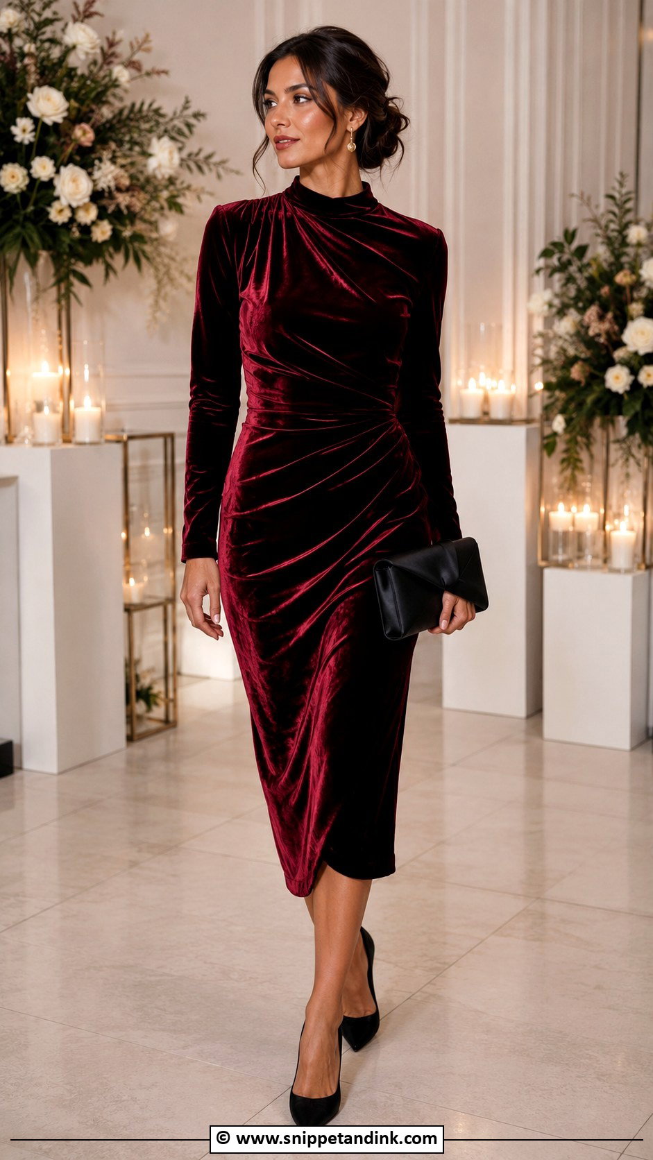 Velvet Dress Wedding Guest Outfit - Snippet and Ink - 35 Wedding Outfit Ideas