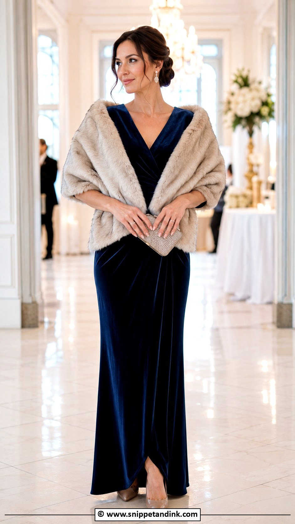 Velvet Dress With Faux Fur Wrap Wedding Guest - Snippet and Ink - 30 Velvet Dress for Wedding Ideas