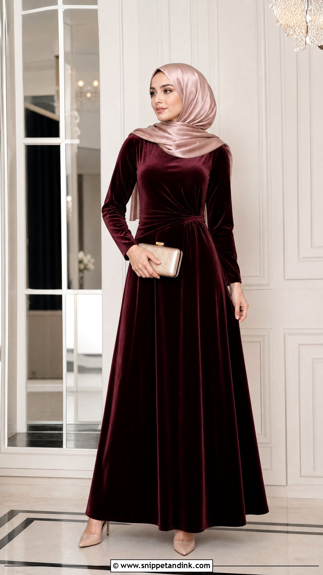 Velvet Dress With Satin Hijab - Snippet and Ink - 25 Dresses to Wear to a Wedding Hijab