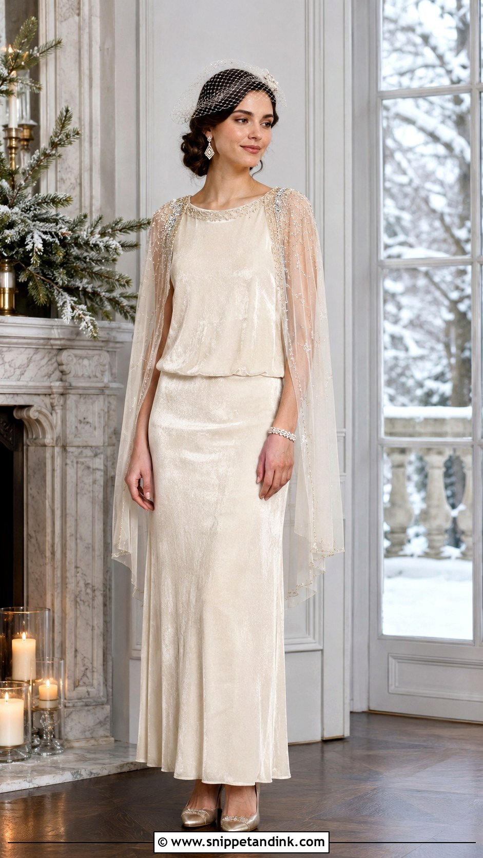 Velvet Flapper Wedding Dress With Art Deco Jewelry - Snippet and Ink - 20 Flapper Wedding Dress Ideas