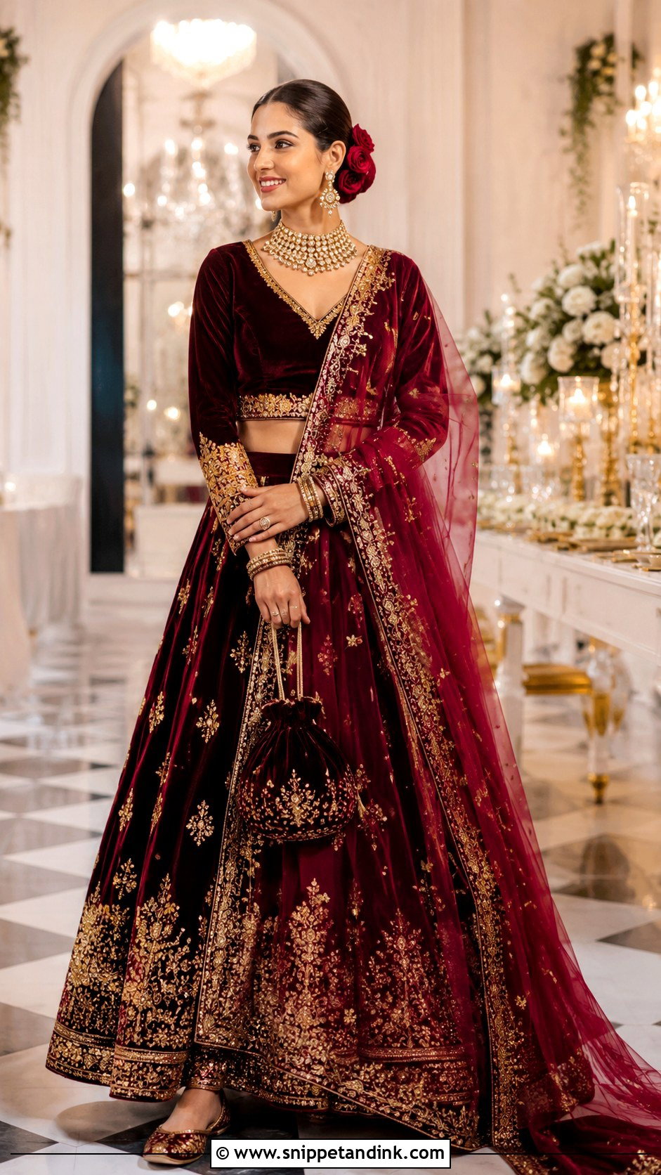 Velvet Full Sleeve Bridal Lehenga Blouse - Snippet and Ink - 20 Bridal Lengha Blouse Designs