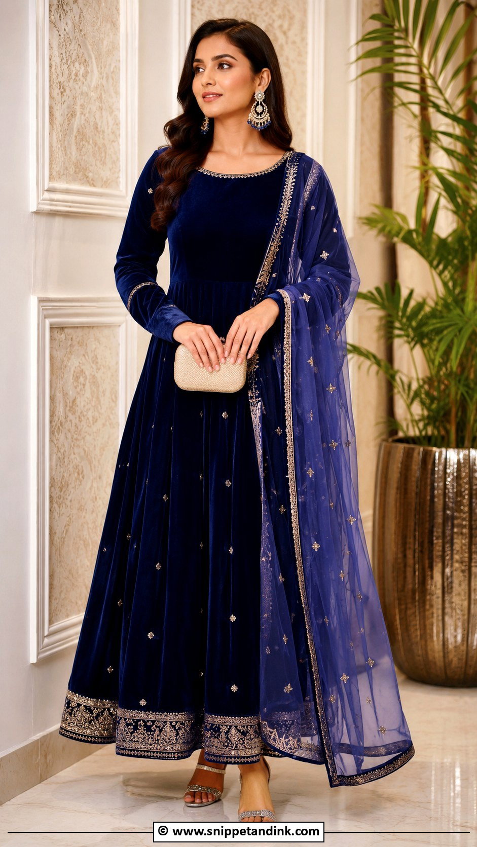Velvet Gown With Dupatta - Snippet and Ink - 30 Gown with Dupatta Ideas