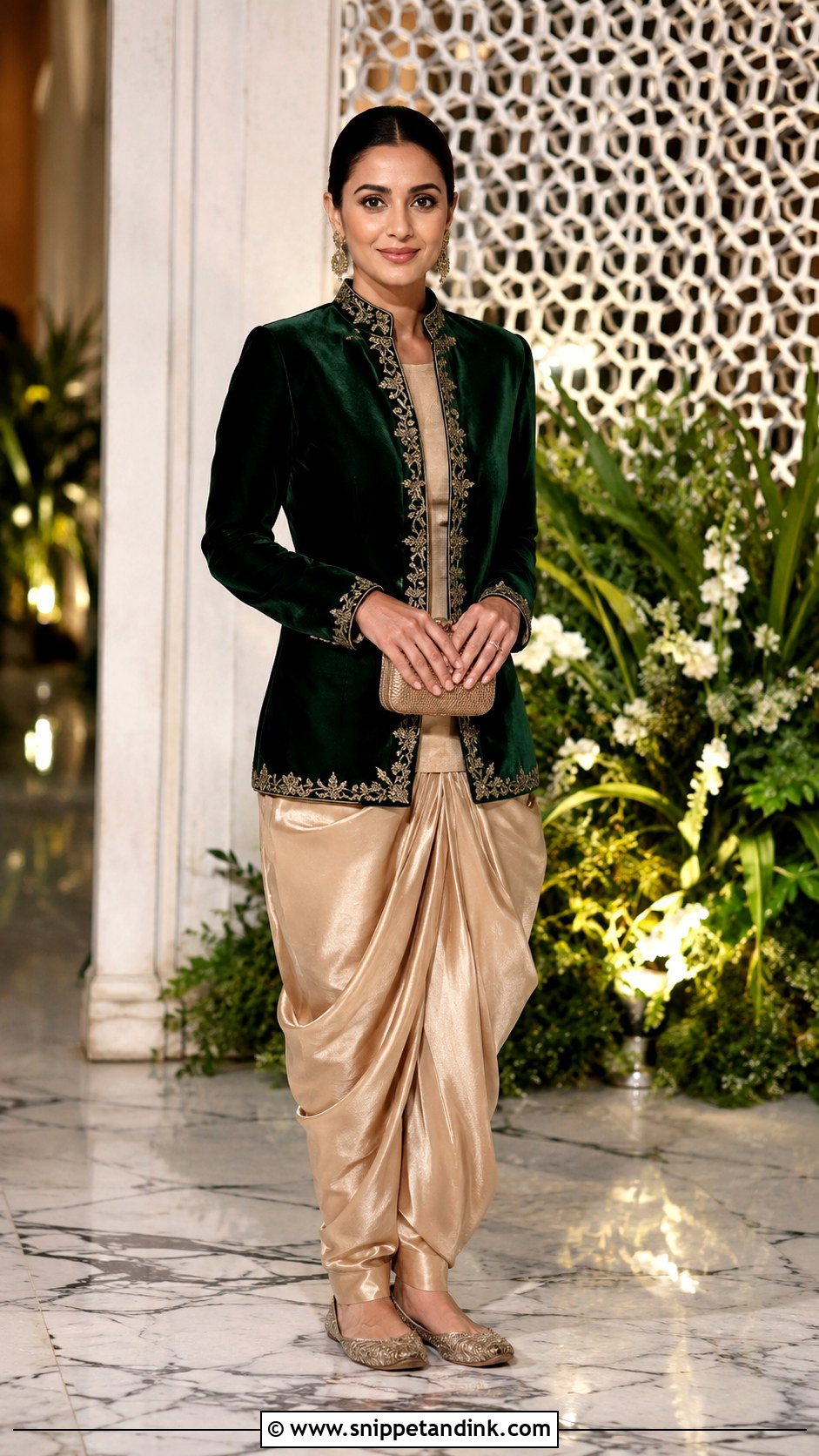 Velvet Jacket With Silk Dhoti Pants - Snippet and Ink - 20 Dhoti Style Dresses for Wedding