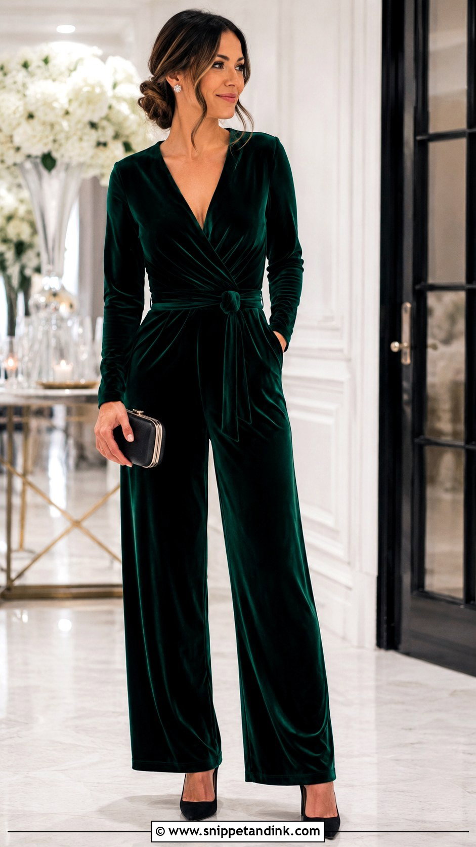 Velvet Jumpsuit Wedding Guest Outfit - Snippet and Ink - 25 Jumsute Outfit Wedding Ideas
