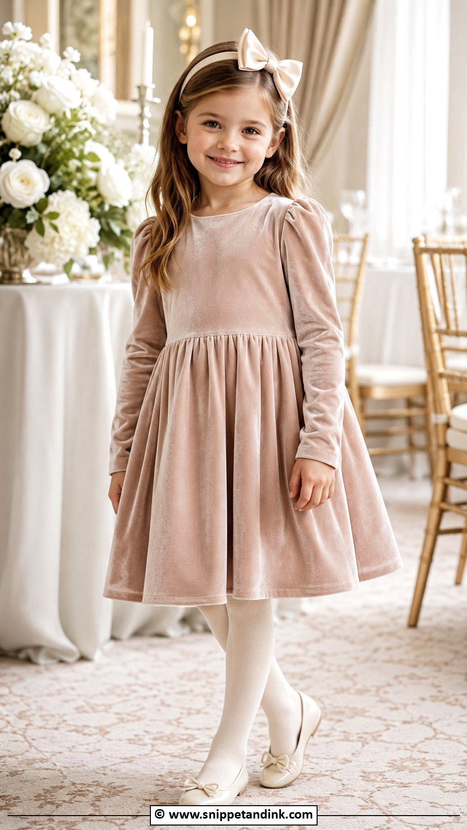Velvet Kids Wedding Dress With Tights And Flats - Snippet and Ink - 25 Wedding Dress for Kids Ideas